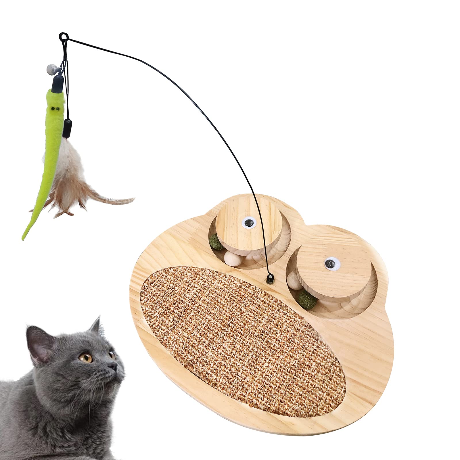 Premium Natural Sisal Cat Scratcher Board with Interactive Toy & Catnip Balls - Durable Scratching Pad for Indoor Cats, Stress Relief & Nail Care - Perfect for Playtime, Training & Furniture Protection