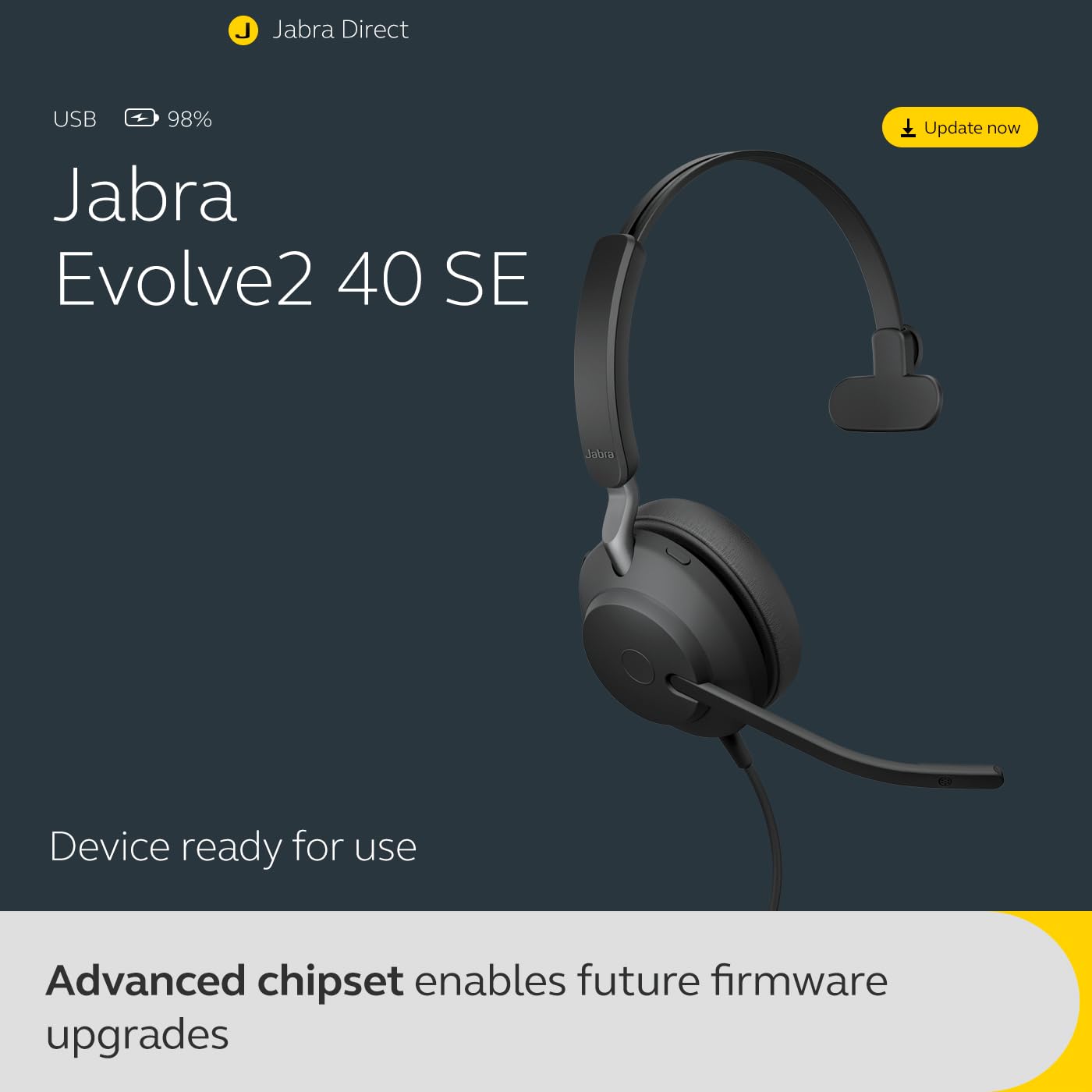 Jabra Evolve2 40 SE Wired Mono Headset with Active Noise Cancellation & 3-Mic Call Technology - USB-C Connectivity for Zoom, Google Meet, Microsoft Teams & UC Platforms - Black - Perfect for Home Office, Remote Work & Call Centers