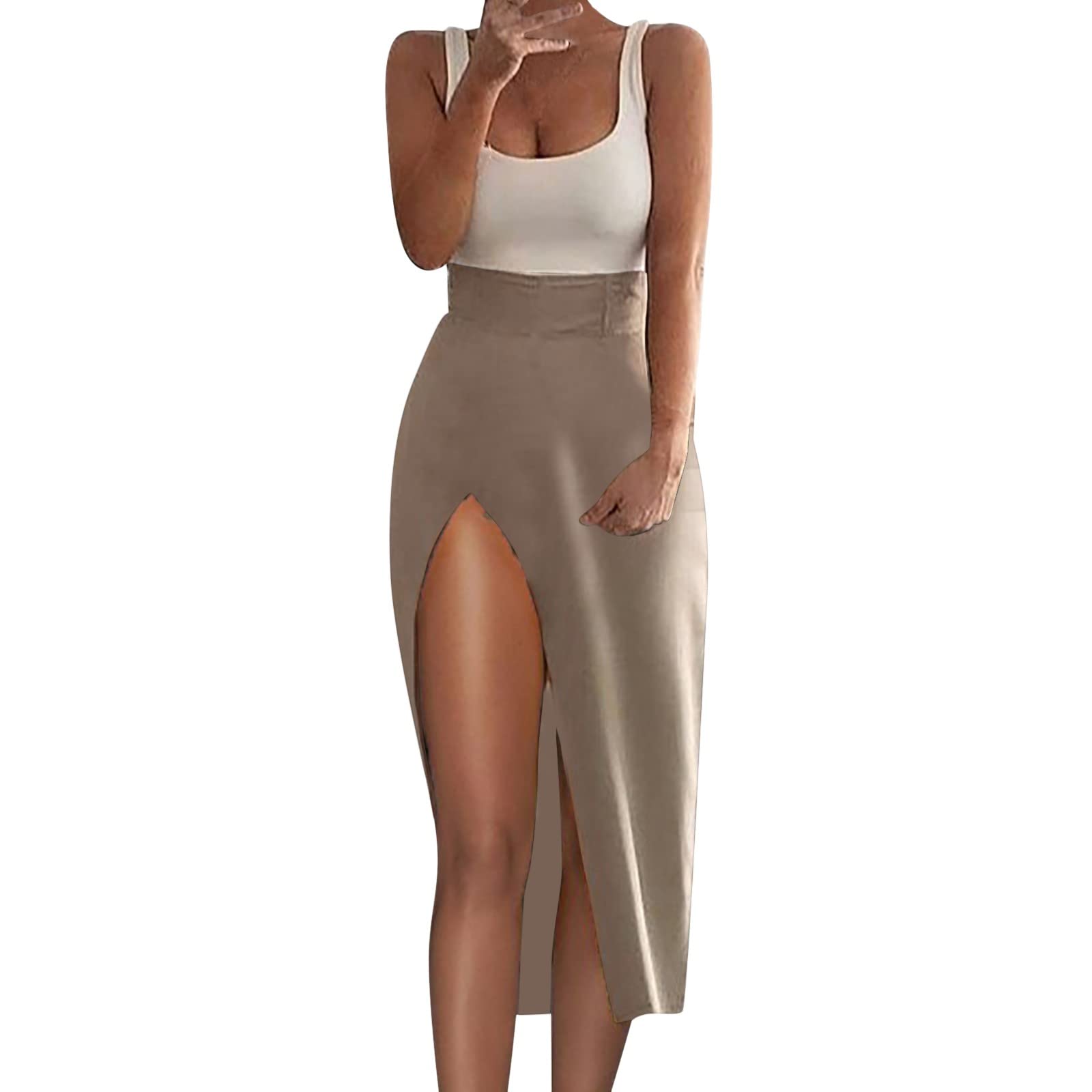 Women's High Waist Slim Vest Dress with Side Split - Sexy Summer Business Casual Dress for Work & Evening Out