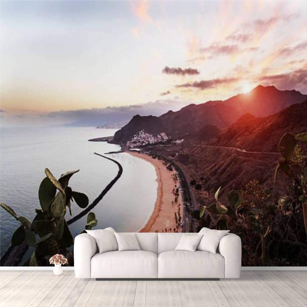 3D Self-Adhesive Sunset Wallpaper - Playa de Las Teresitas Tenerife Canary Islands Scenic Wall Mural for Bedroom, Living Room & Dorm Decor | Easy Peel & Stick Wallpaper for Ceiling, Wardrobe & Furniture | Perfect for Home Renovation & Interior Design Projects