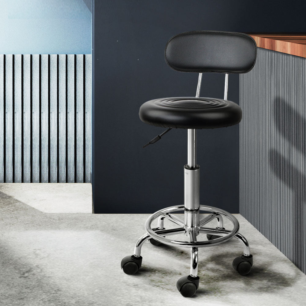 Professional Salon Stool Swivel Chair with Backrest - Adjustable Black Hairdressing Styling Chair for Barber Shops & Beauty Salons