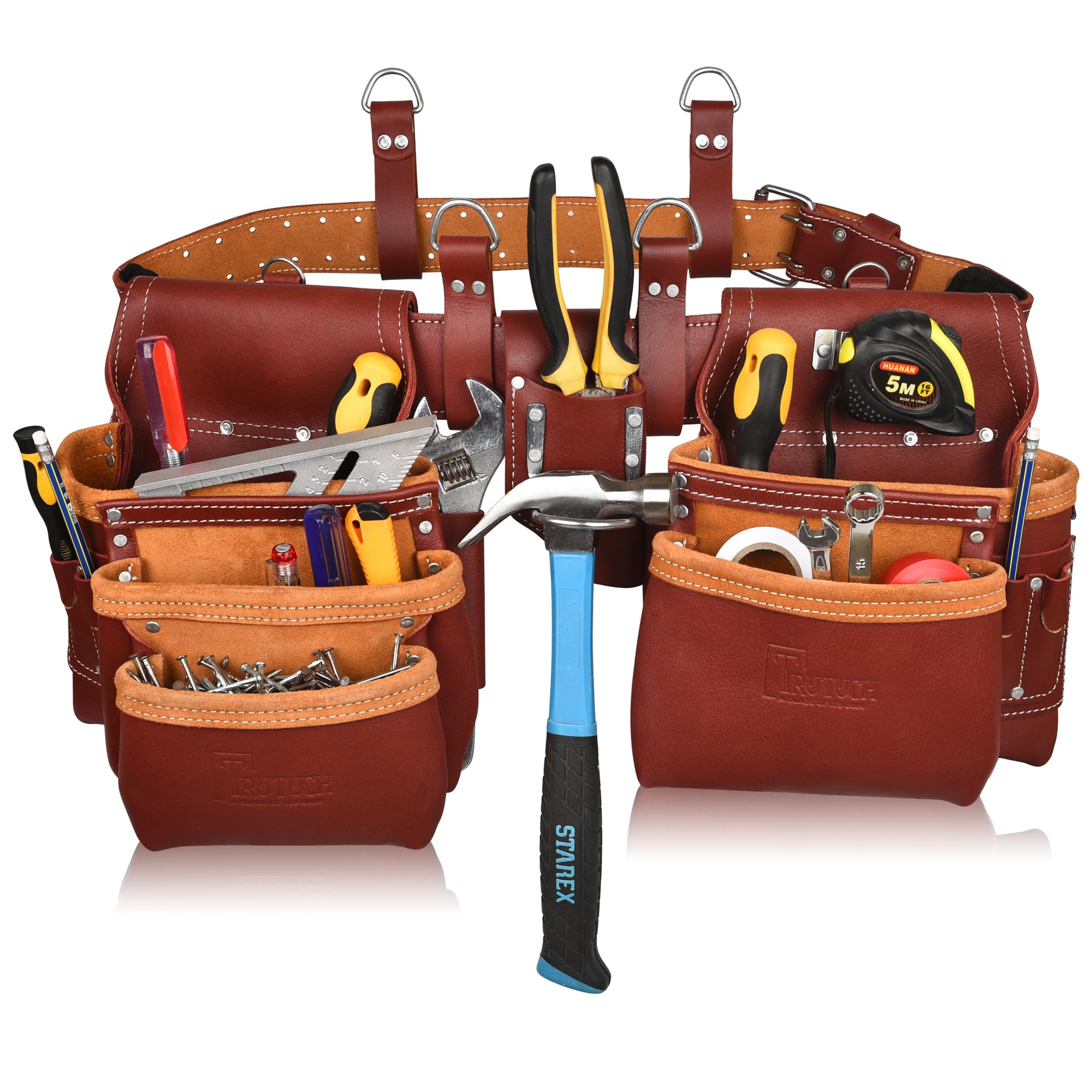 Heavy Duty Grain Leather Tool Belt for Carpenters, Handymen & Electricians - Durable Construction Tool Pouch with Multiple Pockets for Framing, Drywall & DIY Projects | Perfect for Job Sites & Home Workshops
