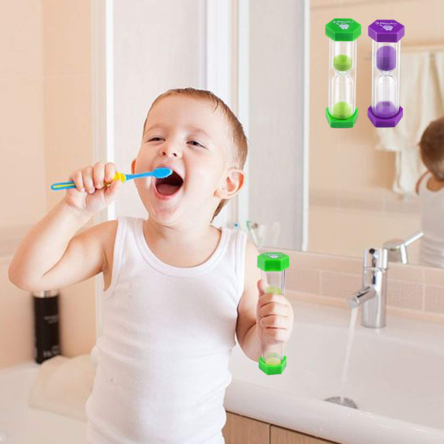 Jeowoqao 3-Minute Sand Timer for Kids & Teens - Fun Tooth Brushing Timer (Pack of 2) | Motivational Dental Hygiene Tool for Bathroom, Classroom & Travel