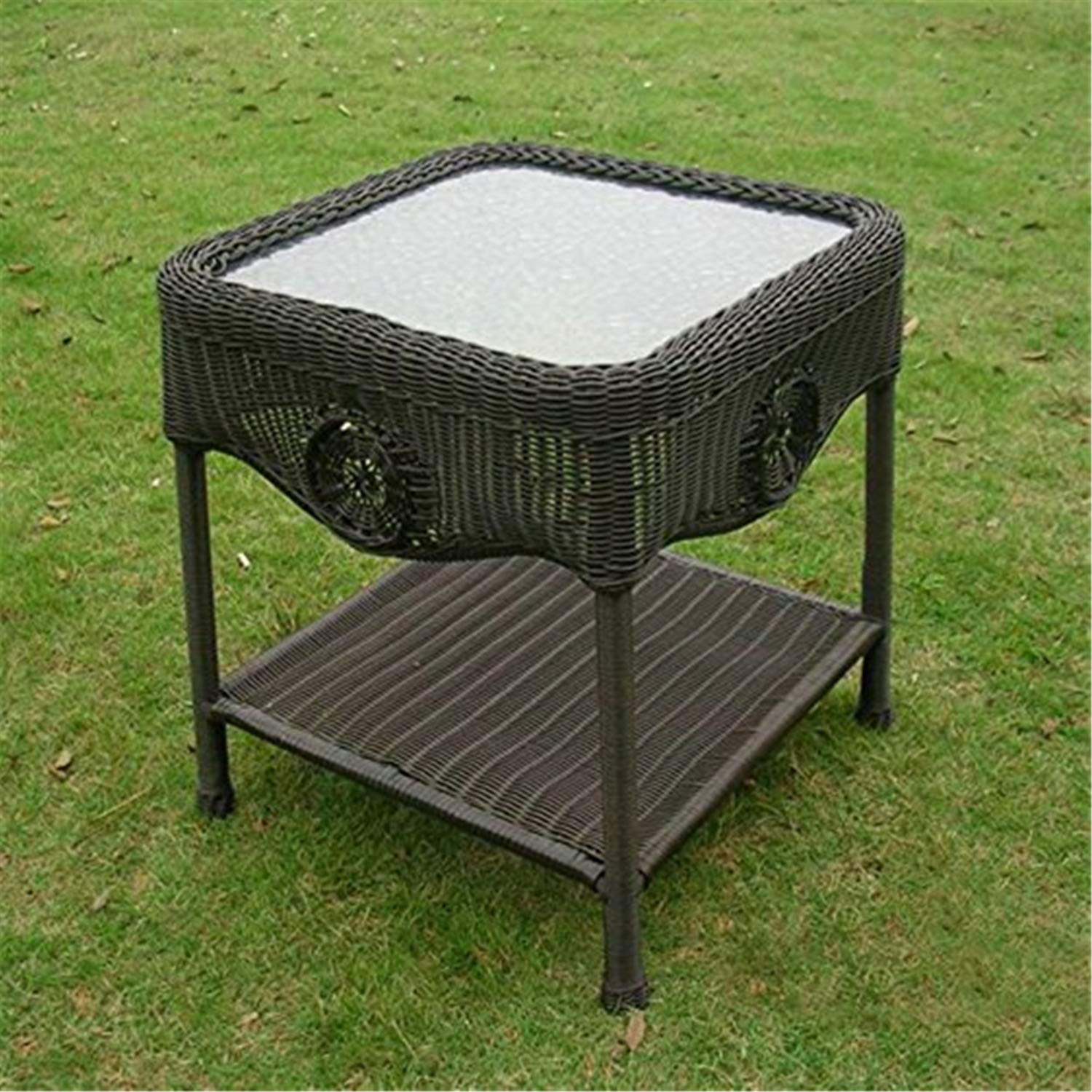 International Caravan Wicker Glass Top Side Table - Handwoven Rattan End Table for Living Room, Patio, or Bedroom Decor - Perfect for Coffee, Books, and Plants