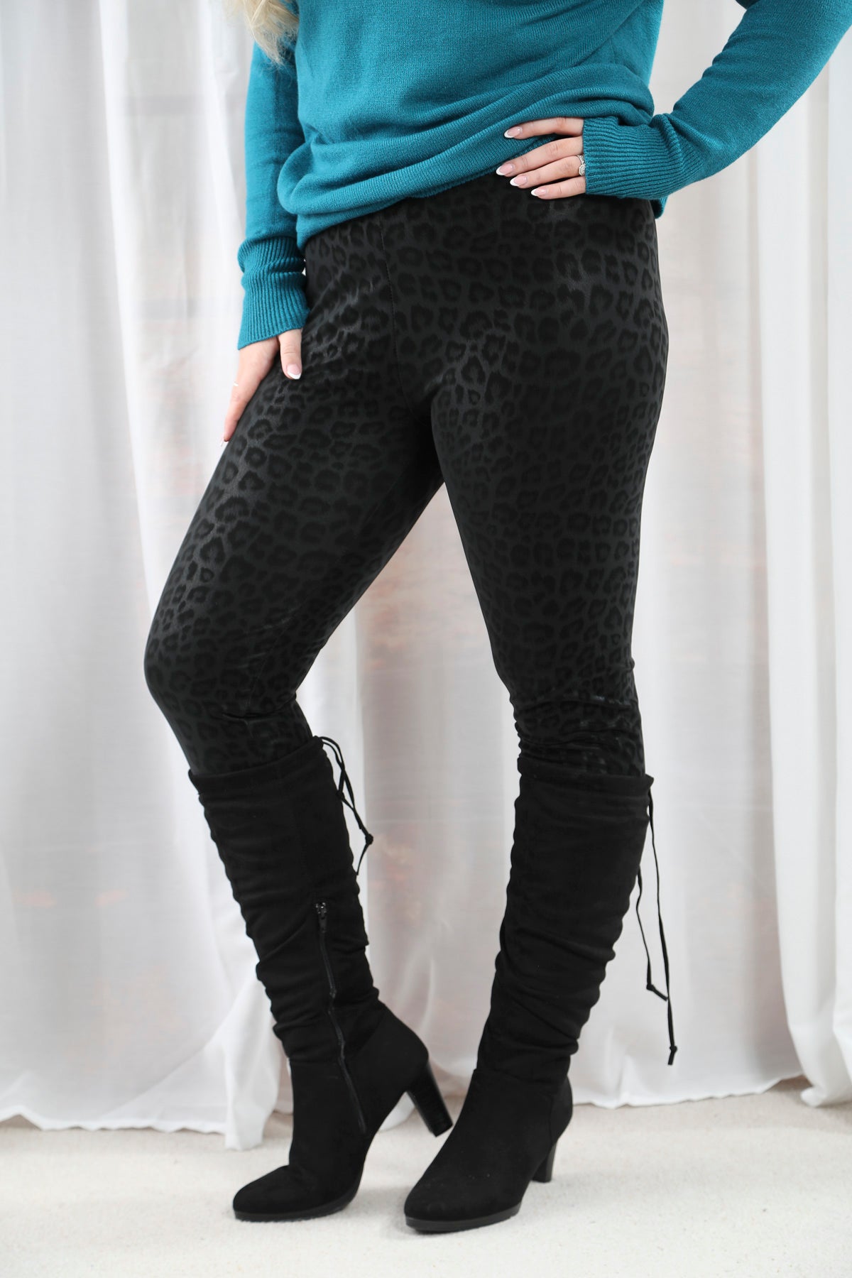 Laney Black Leopard Print High-Waisted Yoga Pants - Women's Stretchy Workout Leggings for Gym, Running & Lounge Wear