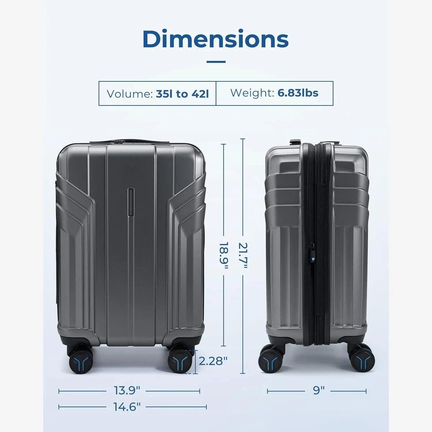 Jetsetter 20 Inch Expandable PC Hard Shell Spinner Luggage - Lightweight Carry-On Suitcase for Air Travel, Business Trips & Weekend Getaways
