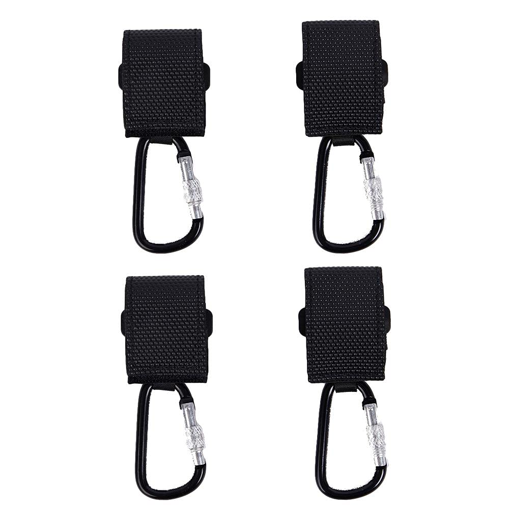 4PCS Heavy Duty Stroller Hooks - Durable Stroller Organizer Clips for Hanging Diaper Bags, Purses & Shopping Bags - Perfect for Baby Strollers, Shopping Carts & Grocery Trips (Black)
