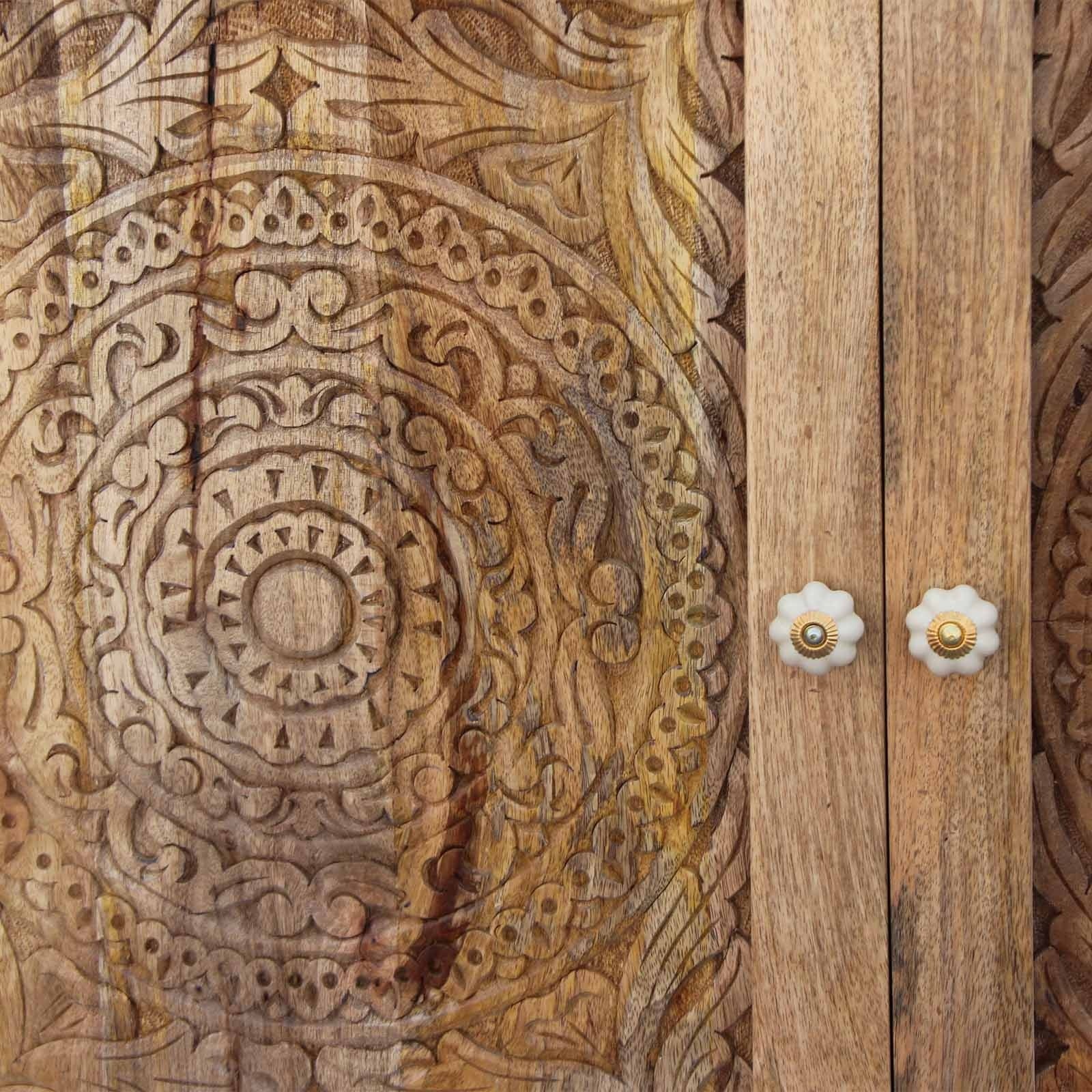 Elegant Floral Carved Solid Wood Sideboard - Handcrafted Buffet Cabinet for Dining Room, Living Room & Entryway Decor