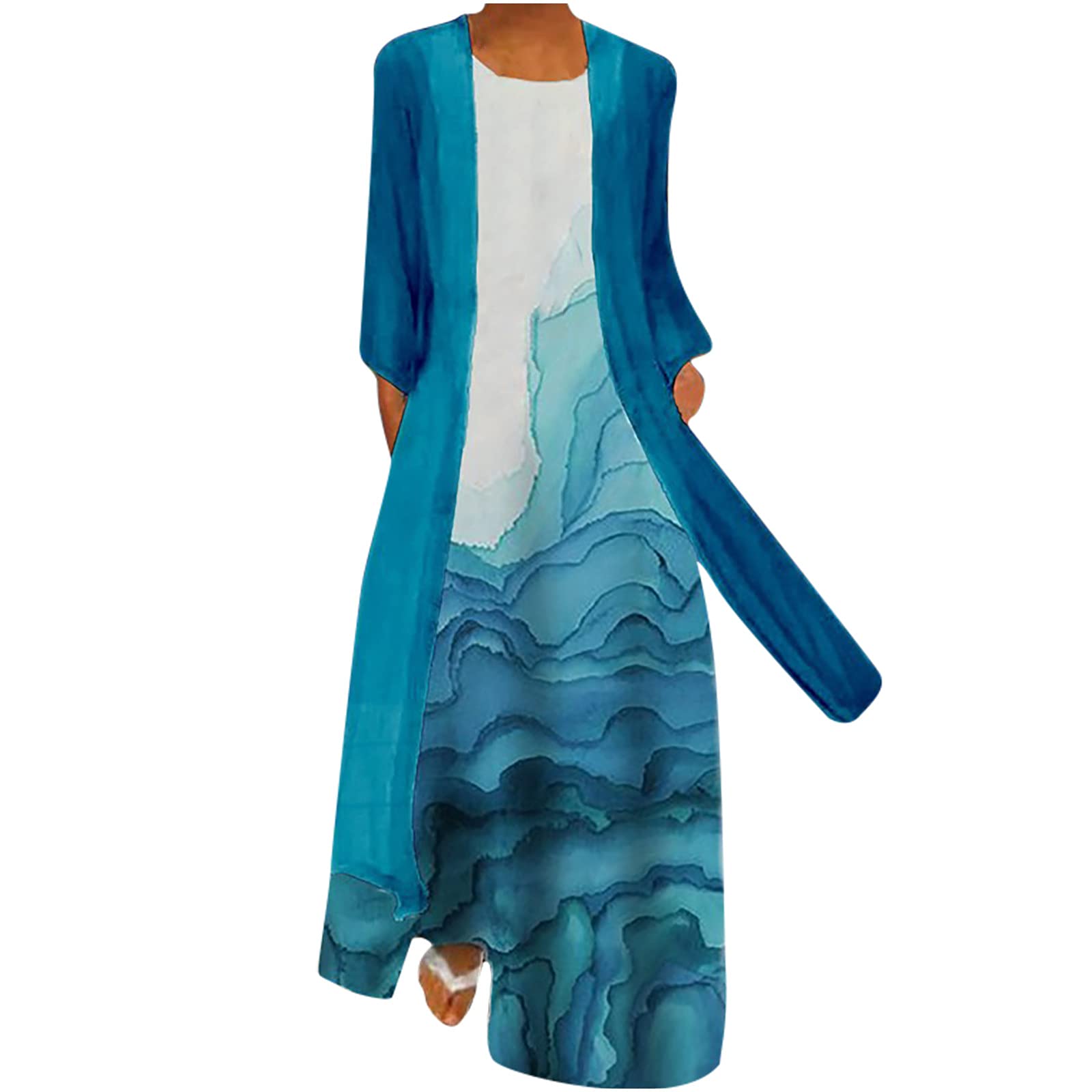 Floral Print Maxi Dress for Women - Plus Size Long Sleeve Two Piece Set | Casual Sundress for Wedding Guest & Autumn Occasions | Perfect for Fall 2021 Parties, Date Nights and Special Events