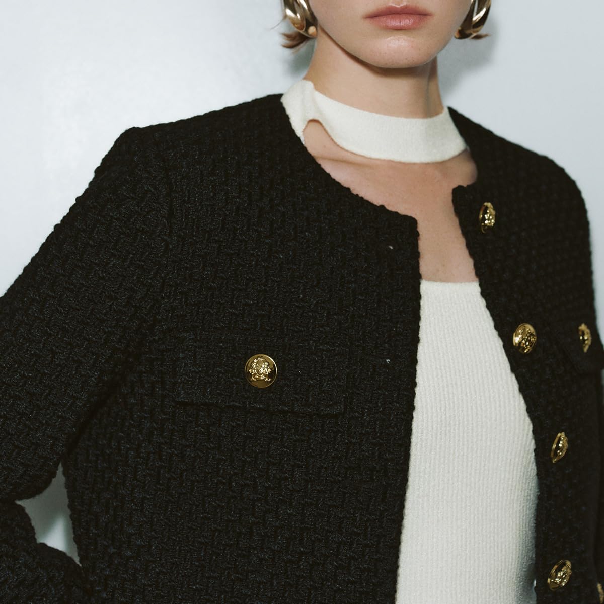 Women's Cropped Tweed Blazer Jacket - 2025 Fall Winter Business Casual Long Sleeve Coat for Work, Office & Date Night Outfits | Professional & Stylish Women's Suit Jacket