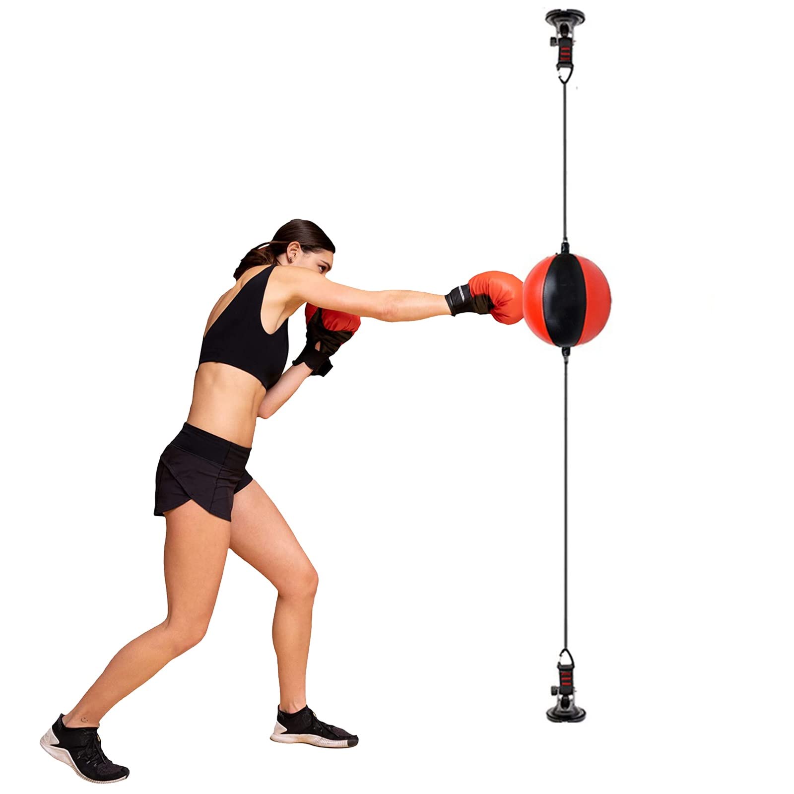 Double End Boxing Punching Speed Ball Set - Leather Reflex Training Bag for Home Gym, Teens, Adults, Men & Women (Red & Black) | Improve Hand-Eye Coordination & Boxing Skills