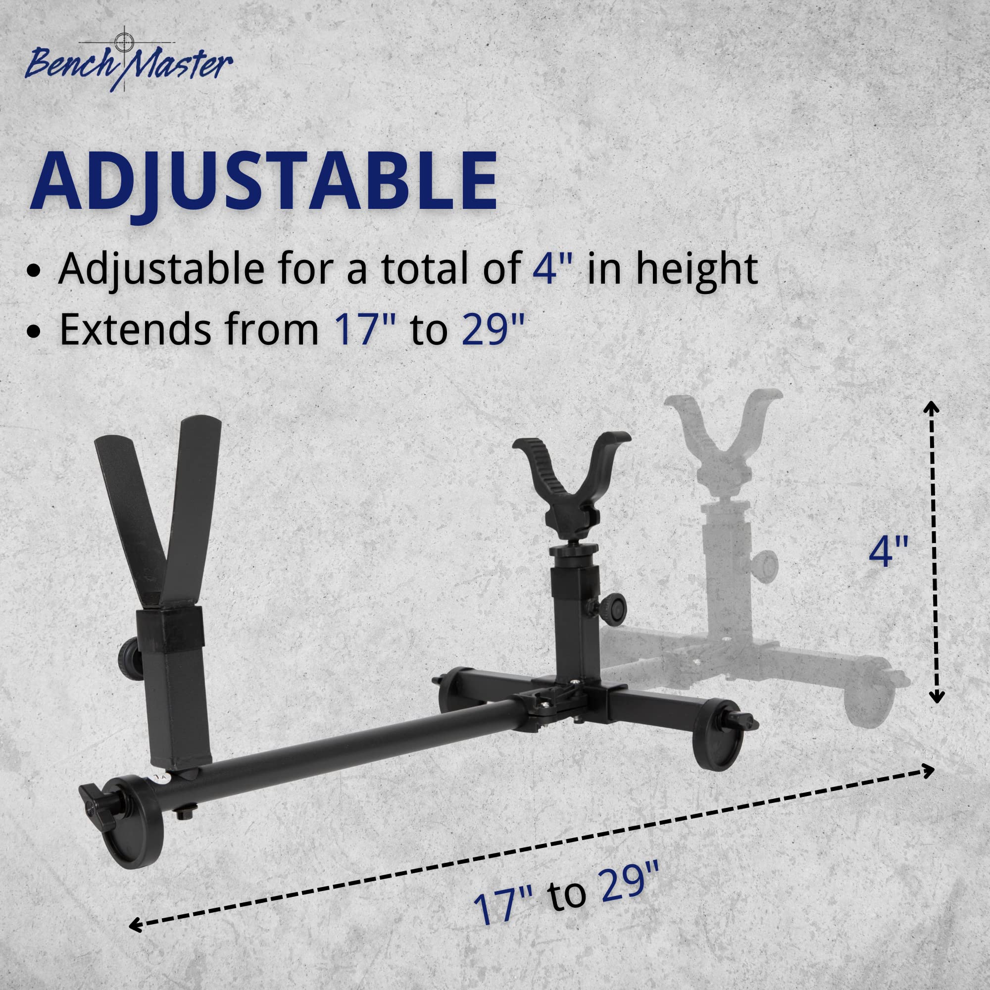 BenchMaster Perfect Shot Shooting Rest - Ambidextrous All Metal Rifle & Shotgun Rest for Outdoor Range | Heavy Duty Bench Rest for Precision Shooting (Black, 3.4x19.5x5.6 in) | Ideal for Hunting, Target Practice & Long Range Shooting