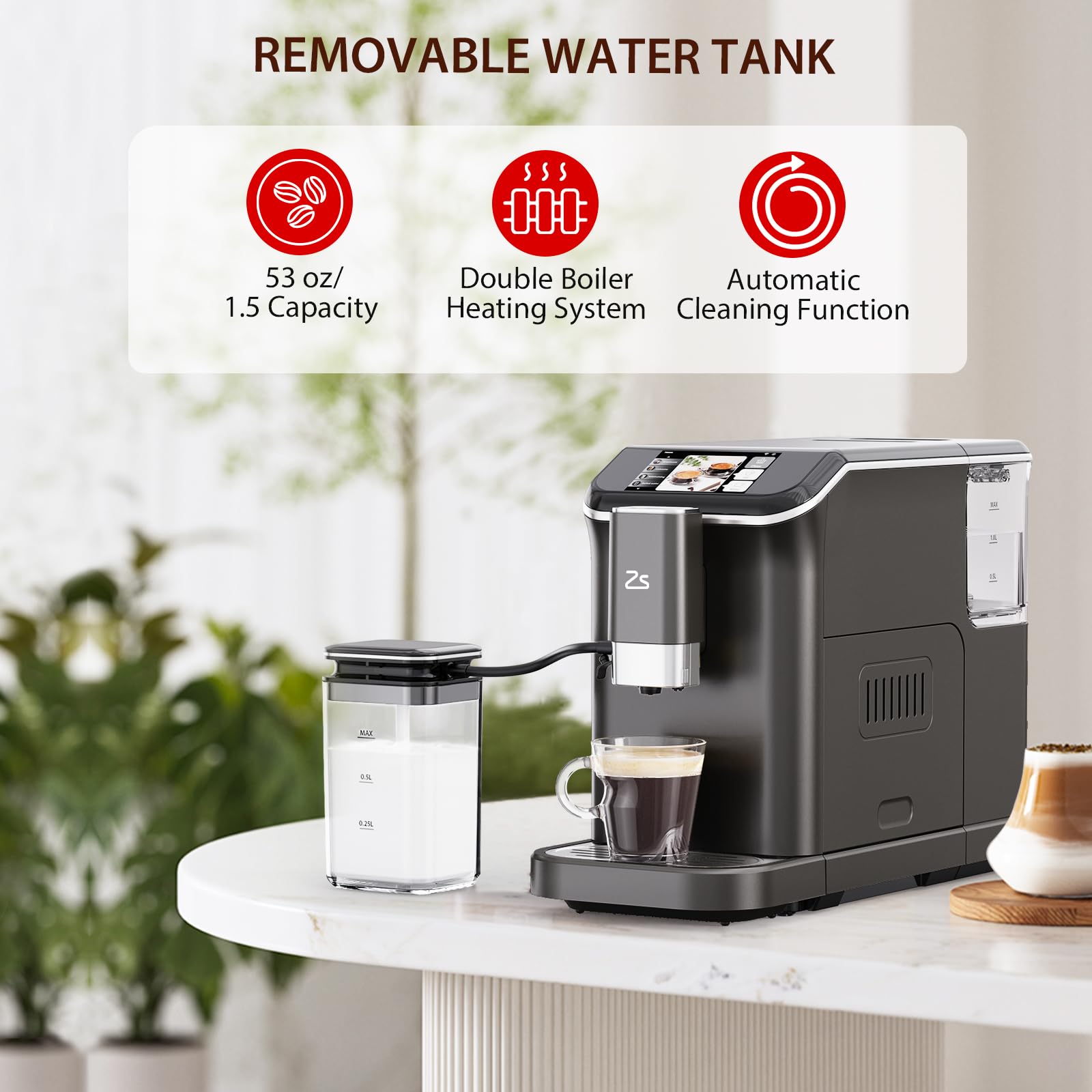 Fully Automatic Espresso Machine with Built-in Grinder & 20 Bar Pressure - Adjustable Grind Size (1-15 Levels) & 1.5L Water Tank - Auto Milk Frother for Cappuccino & Latte - Perfect for Home Coffee Bar & Office Use