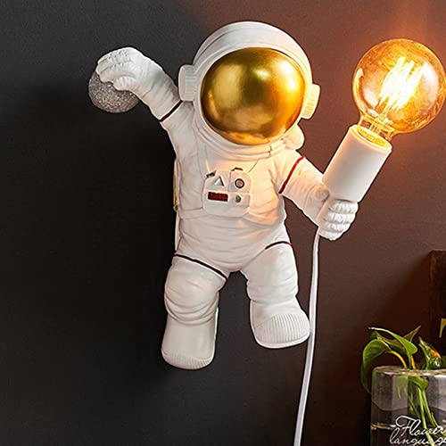Astronaut LED Desk & Wall Lamp for Kids - Plug-in Night Light with Switch, E27 Bulb, White Modern Decor for Boys & Girls Bedroom - Perfect for Study, Reading & Nursery Room Lighting