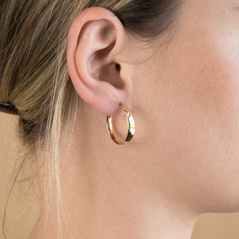 9ct Silver Filled Yellow Gold Plain 20mm Hoop Earrings for Women - Classic Everyday Hoops for Casual Wear, Office & Special Occasions