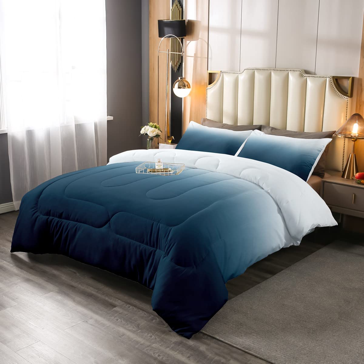 Erosebridal Blue Ombre Comforter Set - Twin Size Kids Bedding, Blue White Gradient Down Comforter, Watercolor Design, Soft & Lightweight Modern Quilt Set for Cozy Bedroom Decor | Perfect for Kids' Rooms, Guest Bedrooms & Dorm Essentials