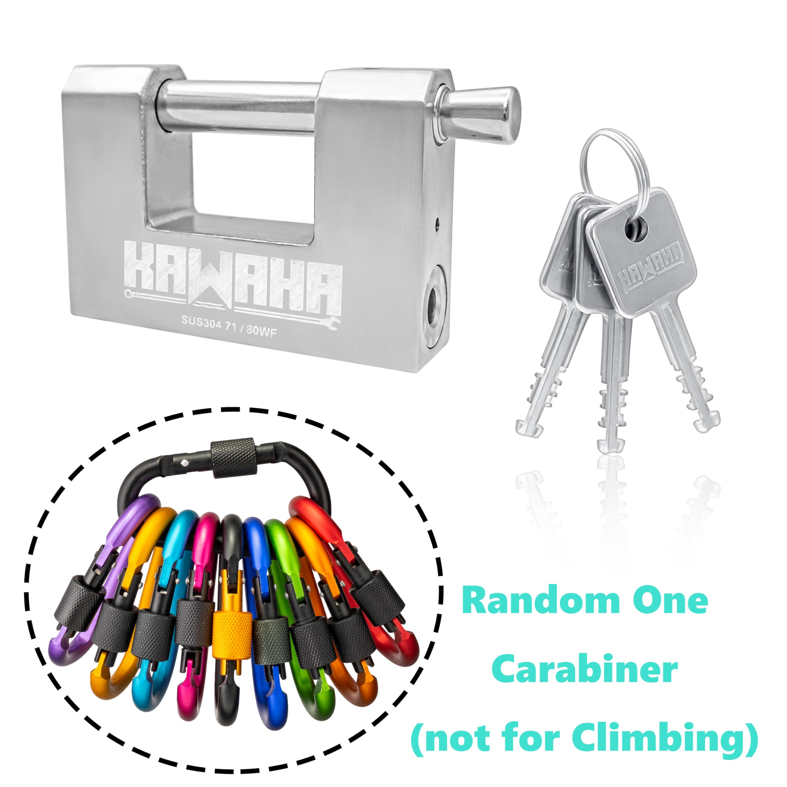 KAWAHA 71/80-4PS Heavy Duty Stainless Steel D-Shaped Padlock with 2 Keys - Secure Garage Doors, Storage Containers, Sheds, Lockers & Warehouses (3-1/8 Inch, 4-Pack Keyed Alike) - Ideal for Outdoor Use, Industrial Security & Weatherproof Protection