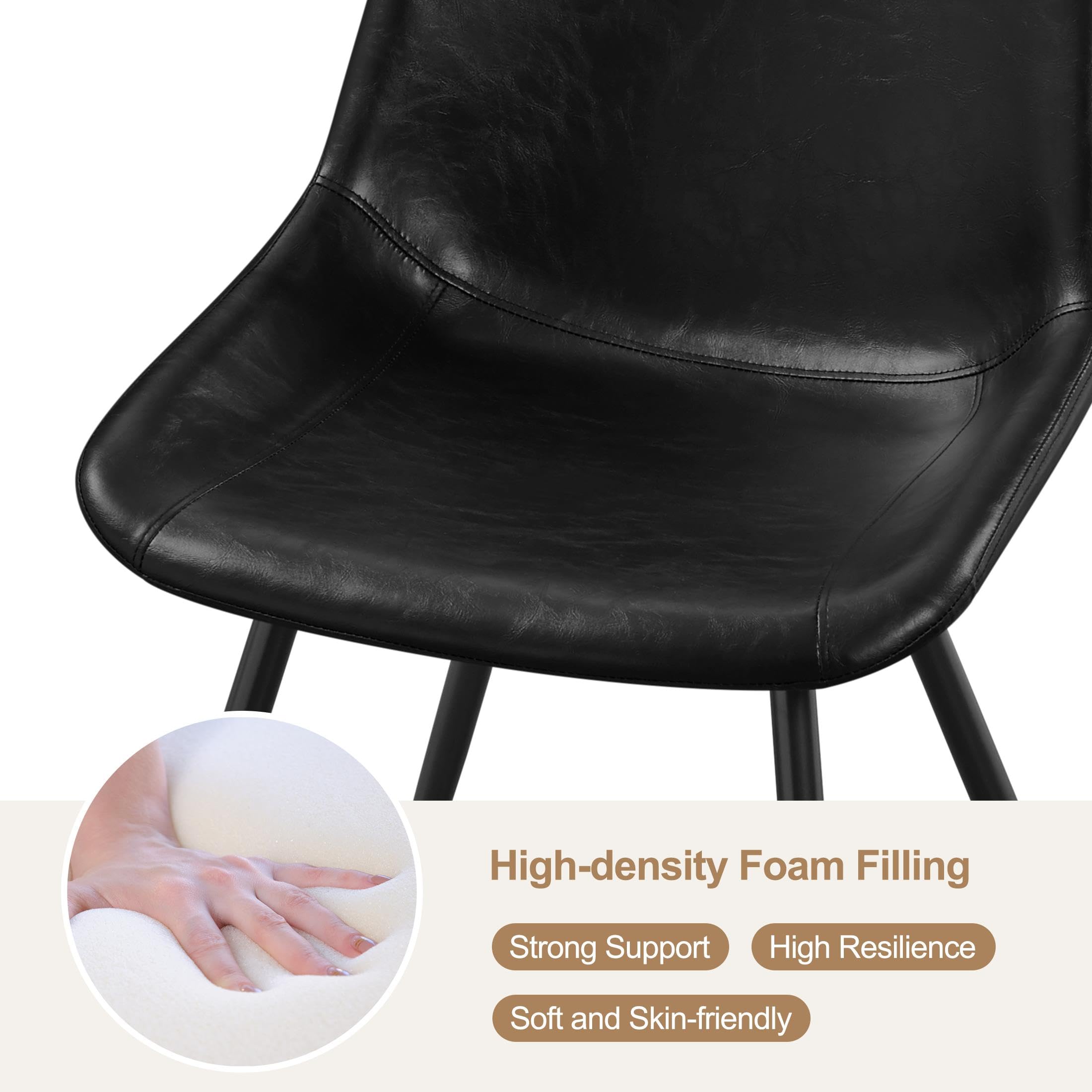 Yaheetech Mid Century Modern Dining Chairs Set of 6 - Black Faux Leather Upholstered Kitchen Chairs with Metal Legs - Perfect for Dining Room, Kitchen, Restaurant & Home Decor