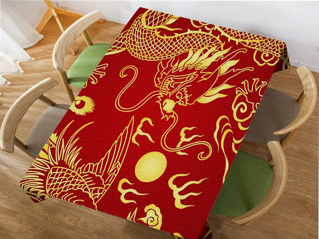 Premium Decorative Rectangle Tablecloth with Chinese Dragon Papercut Design - 52 x 70 Inches Waterproof Table Cover for Dining, BBQ, Picnic, Coffee Table - Perfect for Asian-Themed Parties & Holiday Decorations