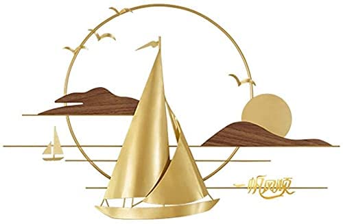 Smooth Sailing Golden Metal Wall Art - Large Wrought Iron Boat Wall Hanging Decor for Porch, Living Room & Bedroom - Nautical Home Decoration