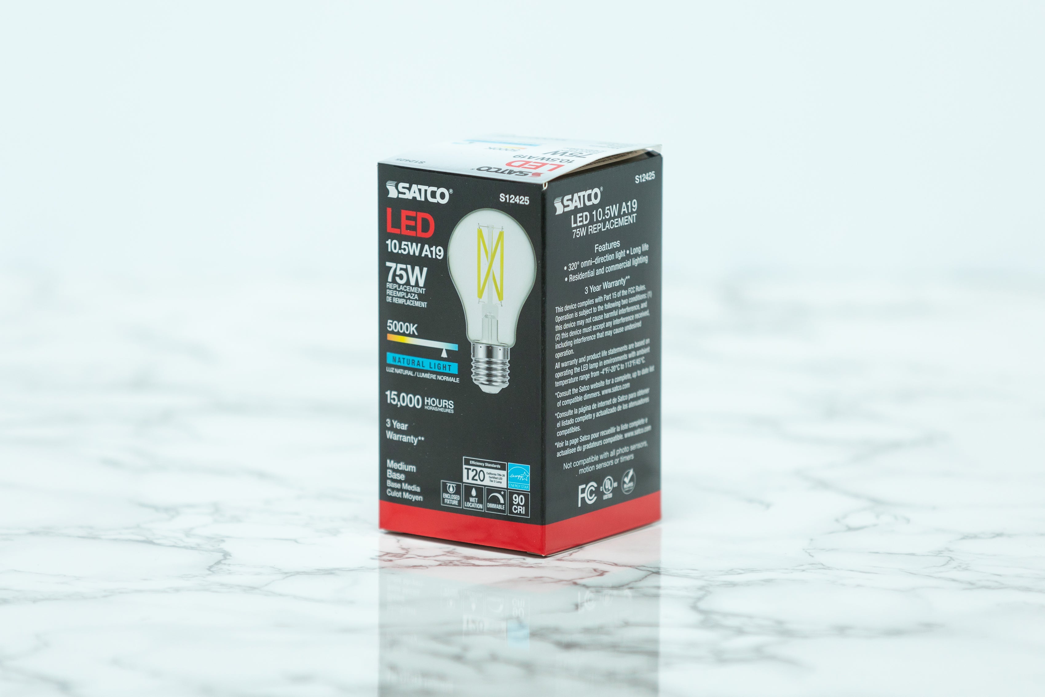 Satco A19 Standard LED Light Bulb - 7W 60W Equivalent, 800 Lumens, E26 Base, Warm White 2700K, Energy Saving Light Bulbs for Home, Bedroom, Living Room, Office Lighting