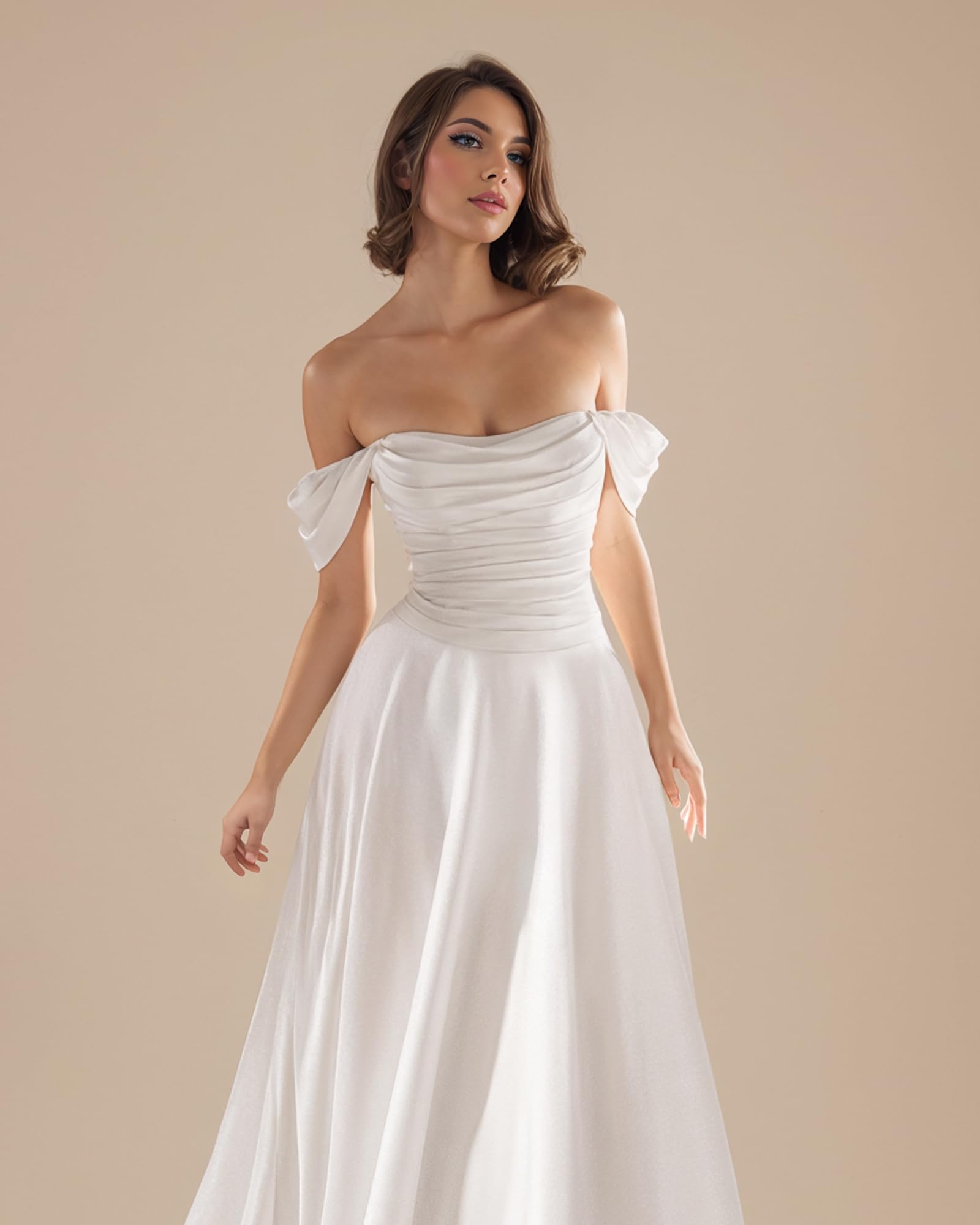 JAEDEN 2025 Satin A-Line Wedding Dress for Bride with Pleat Sweetheart Neckline - Elegant Bridal Gown for Church Ceremony, Beach Wedding & Reception