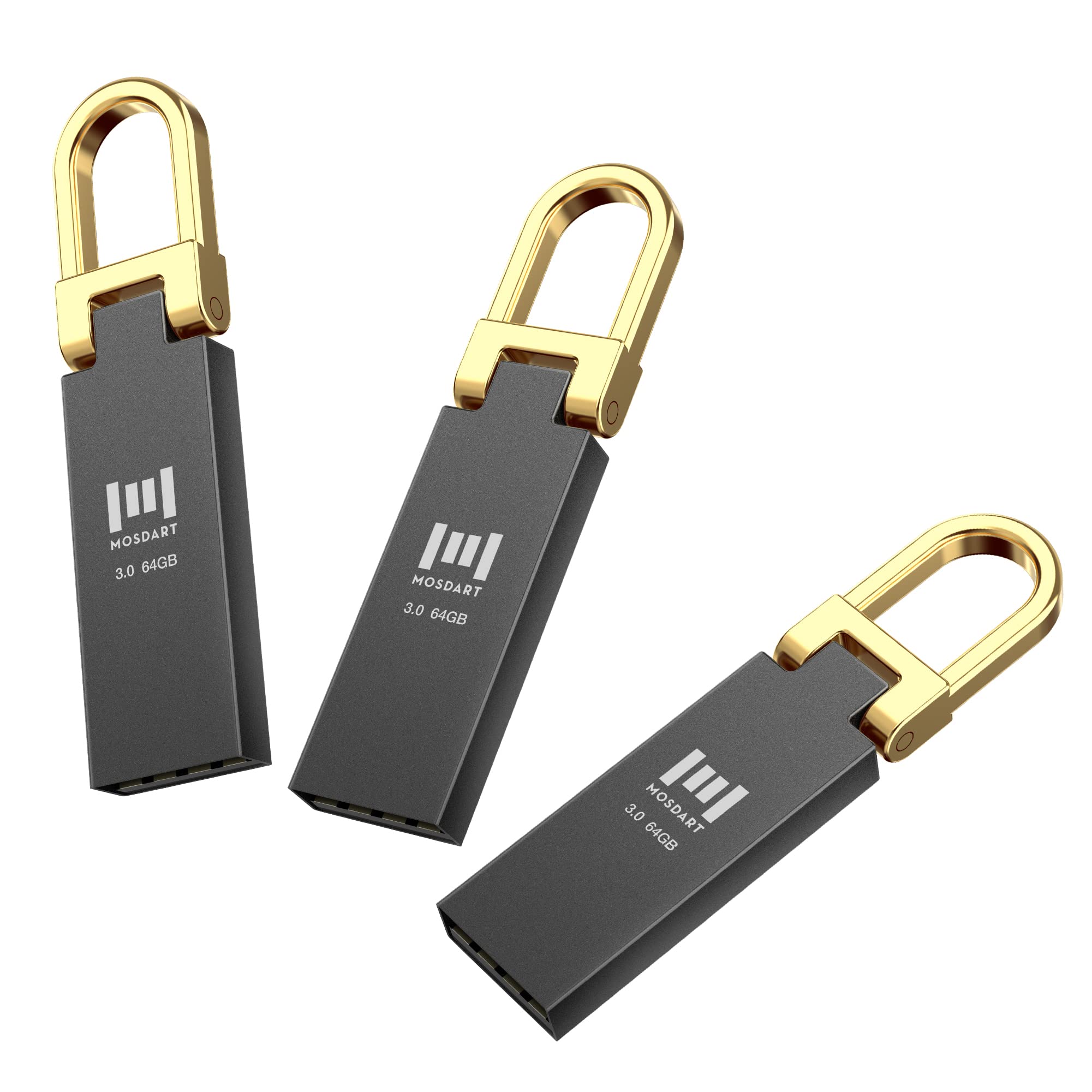 MOSDART 64GB Waterproof USB 3.0 Flash Drive - High Speed 90MB/s, Metal Keychain Memory Stick with exFAT Format - Perfect for System Backup, Data Storage, File Transfer (3-Pack, Black) - Ideal for Office, School, Travel & Outdoor Use