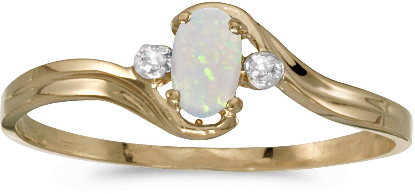 10K Yellow Gold Oval Opal and Diamond Ring for Women – Elegant Vintage Style Jewelry Gift for Engagement, Wedding, Anniversary & Special Occasions