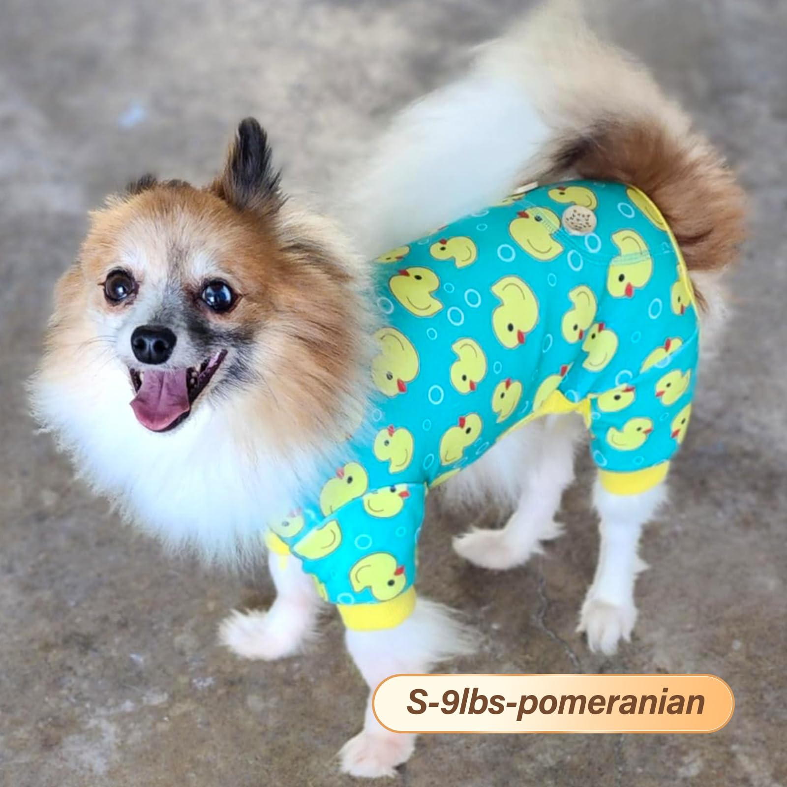 KYEESE Yellow Ducks Dog Pajamas - Soft Pet Onesie for Small Dogs & Cats, Post-Surgery Recovery Suit & Cozy Coat - Perfect for Indoor Wear, Pet Costume Parties & Post-Op Care