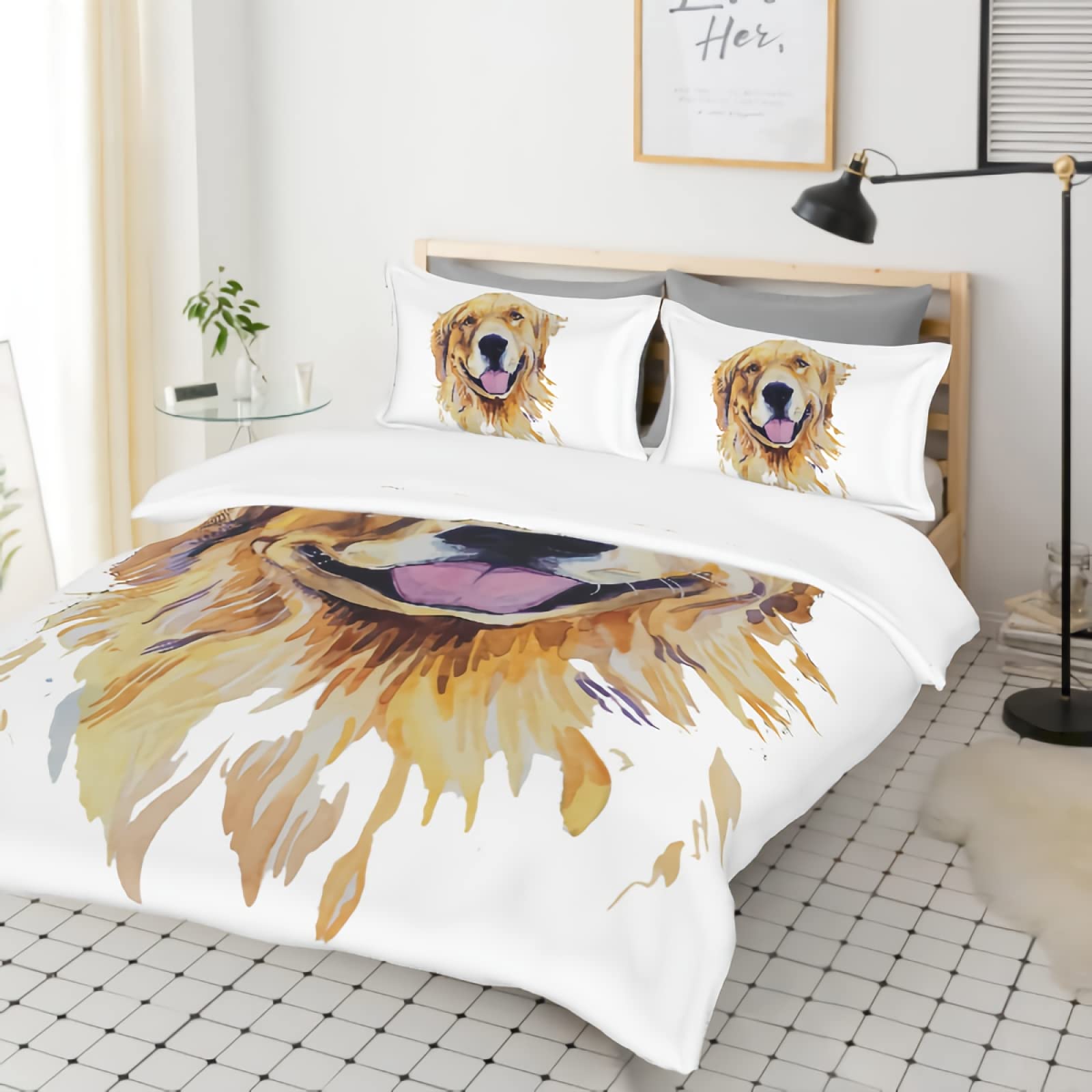 Golden Retriever Duvet Cover Set - 3 Piece Dog Themed Bedding with 2 Pillowcases | 100% Soft Microfiber Pet Lover Gift | Perfect for Dog Owners' Bedroom Decor & Cozy Nights