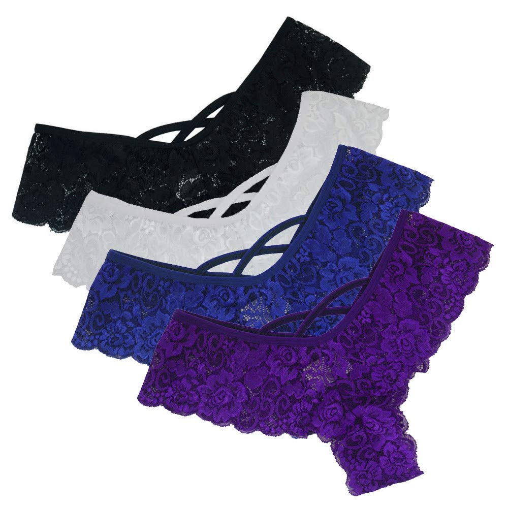 Women's Thongs Underwear - 4 Pack Seamless Lace G-String & T-Back Low Waisted Panties - Sexy Comfort for Everyday Wear, Date Night & Special Occasions