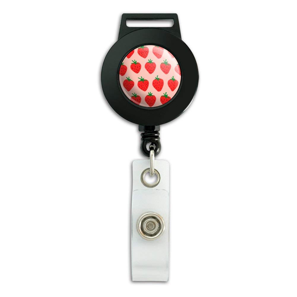 Strawberry Pattern Retractable Lanyard with ID Card Holder - Cute Sketchy Design for Badge Reel, Office Security, School ID, and Event Passes
