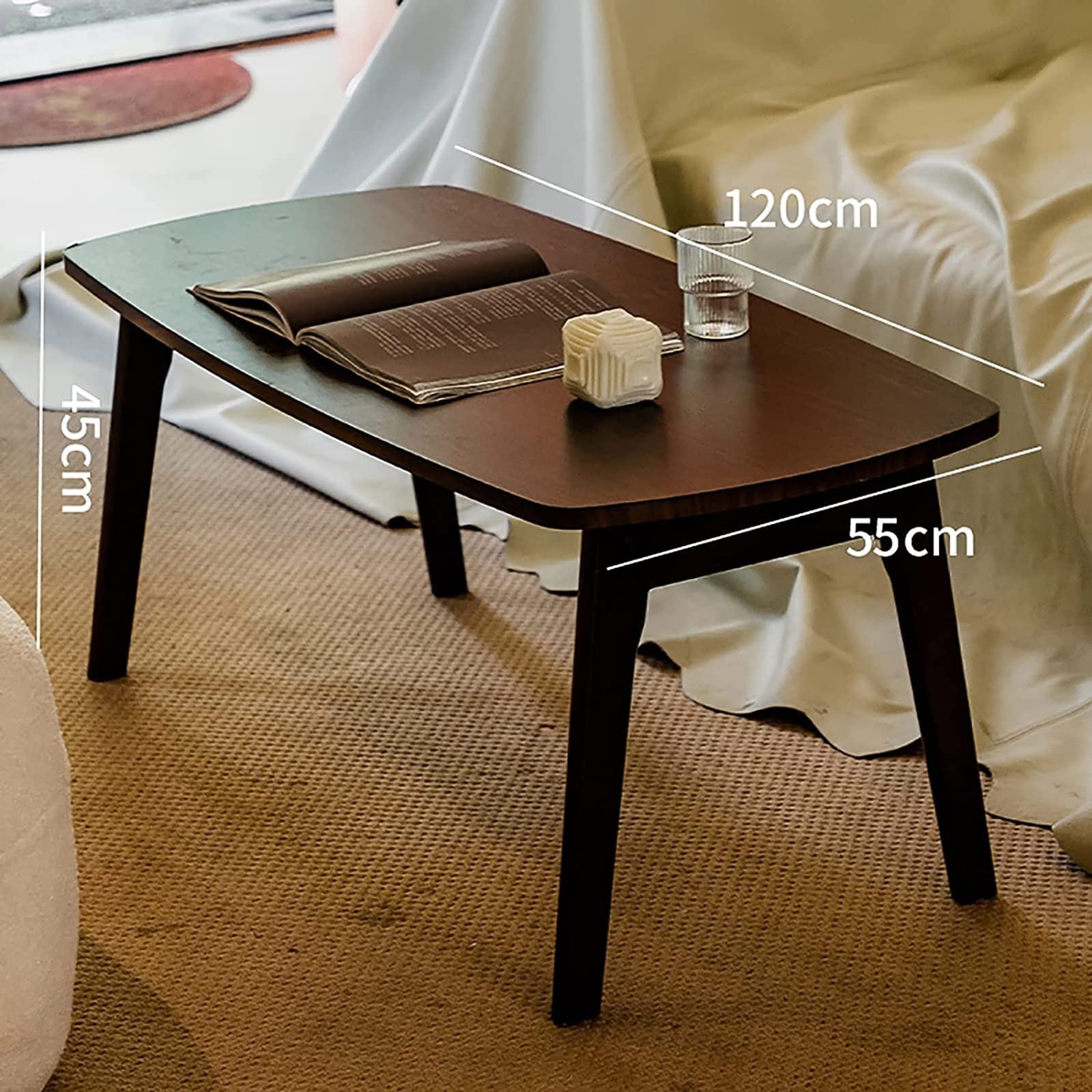 Japanese-Style Solid Wood Folding Coffee Table - 120x55x45cm Low Side Table for Living Room, Sofa & Leisure Use - Perfect for Small Spaces, Tea Ceremonies & Floor Seating (Color B)