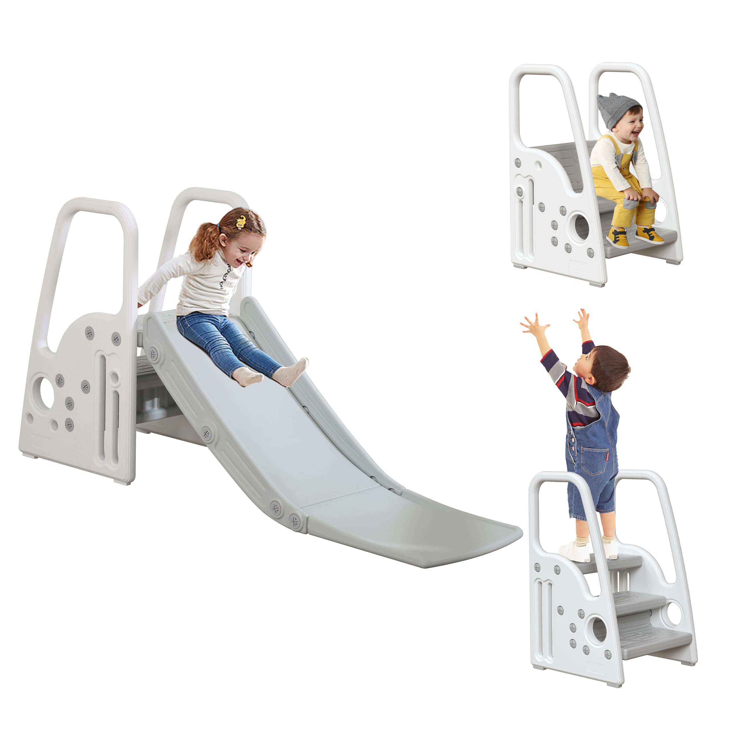 3 in 1 Toddler Slide & Climber Playset - Extra Long Slipping Slope Indoor/Outdoor Slide for Kids Ages 2-5 - Durable White Playground Toy for Backyard, Playroom & Daycare Fun