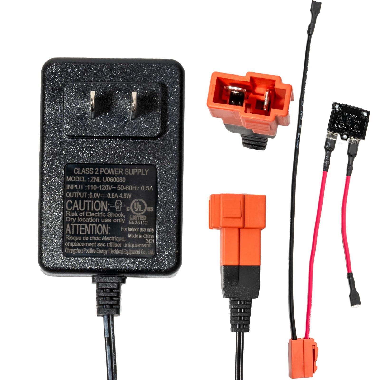 6V 2-Pin Battery Charger for Kids Ride-On Cars - Replacement Power Supply with Wiring Harness & Red Square Plug Adapter - Perfect for Power Wheels, Toy Vehicles, and Electric Ride-On Toys (Indoor/Outdoor Play)