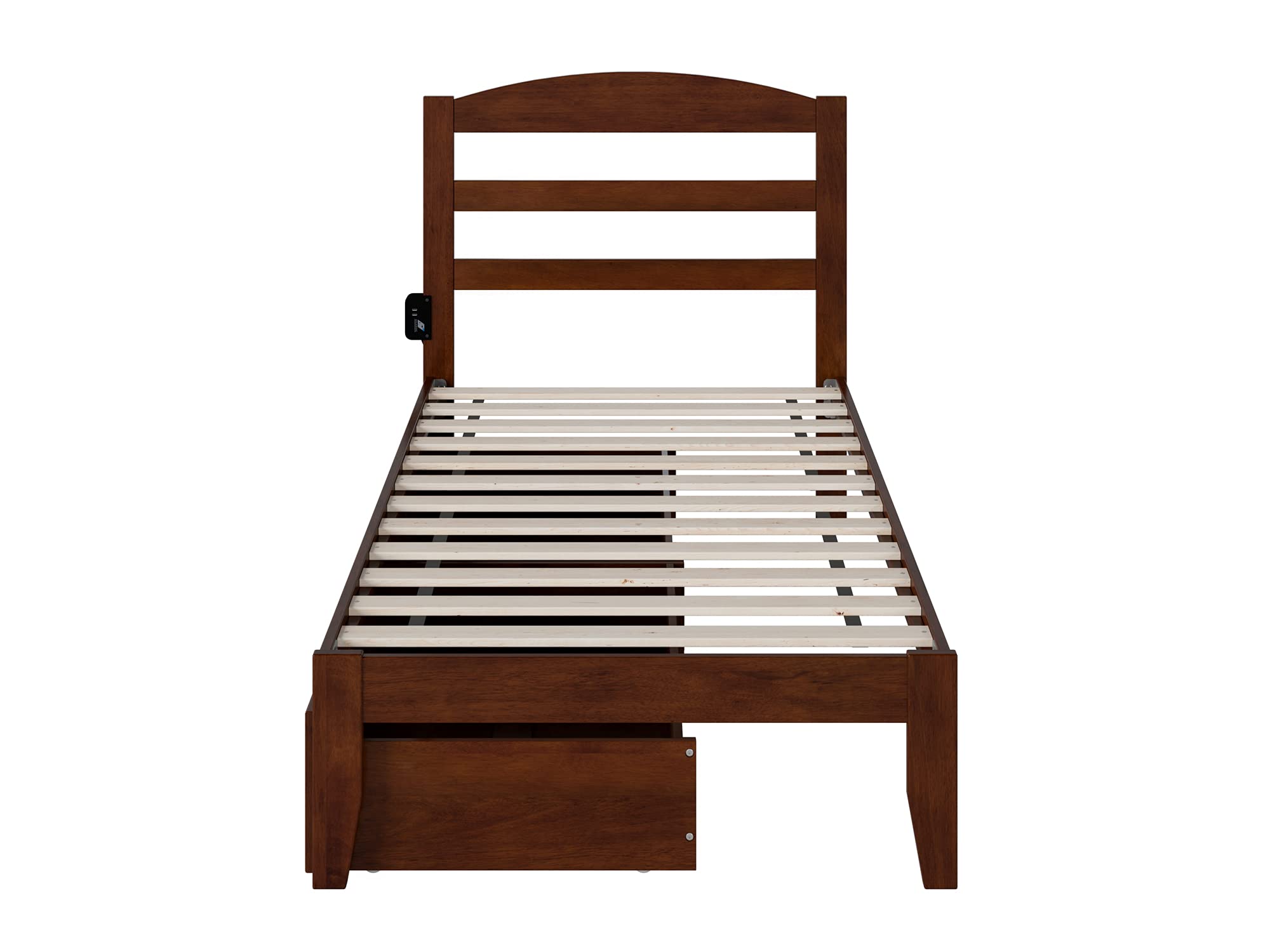 AFI Warren Twin Platform Bed with Storage Drawers (Set of 2) & USB Charger - Space-Saving Walnut Wood Bed Frame for Small Bedrooms, Kids Rooms & Guest Rooms