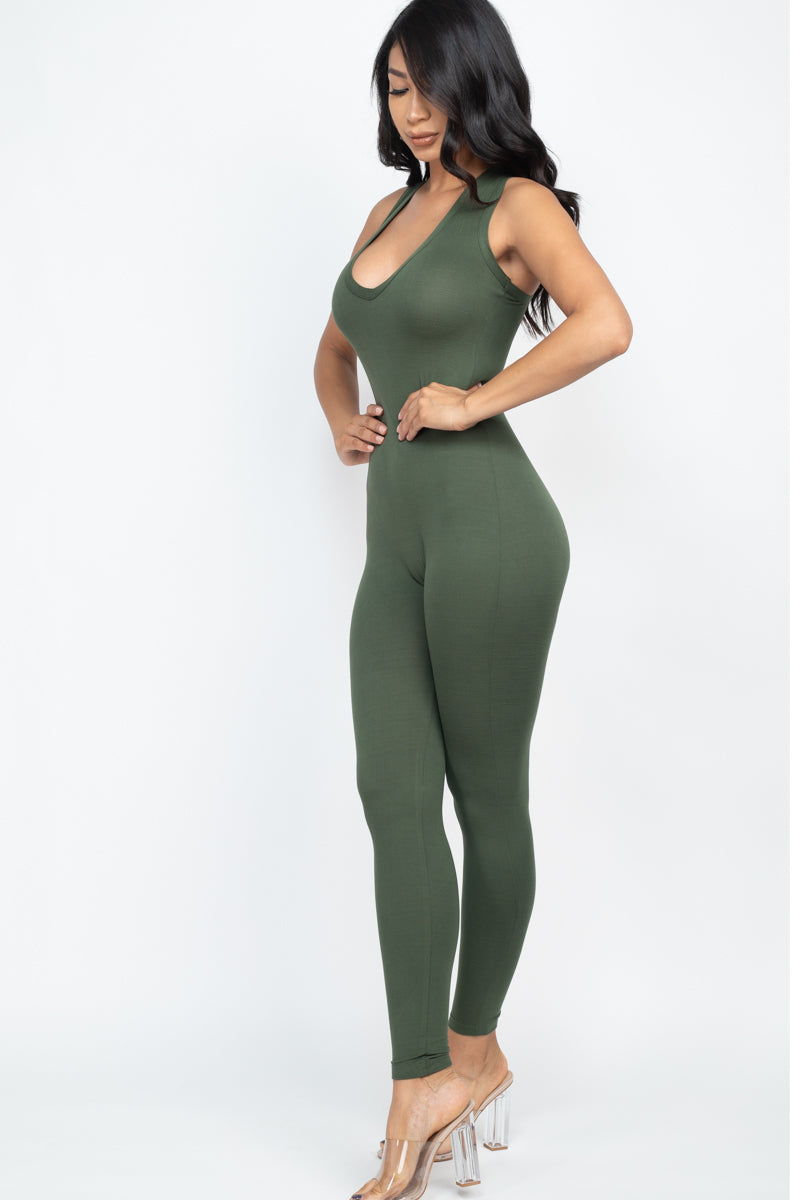 Women's Racerback Bodycon Jumpsuit - Slim Fit Stretchy One Piece Romper for Workout, Club & Night Out | Sexy Casual Outfit for Women | Perfect for Gym, Party & Date Night