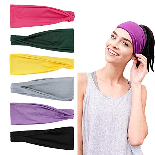 LIVE4COOL Women's Workout Headbands - 6 Pack Wide Elastic Sports Headbands for Yoga, Running, Gym & Fitness - Soft Quick-Dry Solid Color Hairbands - Perfect Gift for Mother's Day, Active Women & Athletes