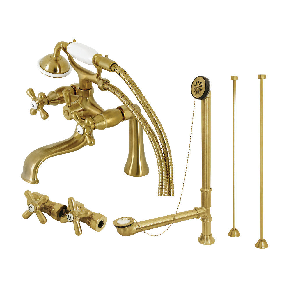 Vintage Clawfoot Tub Faucet Set with Supply Lines - Kingston Brass CCK228C Deck Mount Bathroom Fixture - Perfect for Antique & Classic Bathroom Renovations