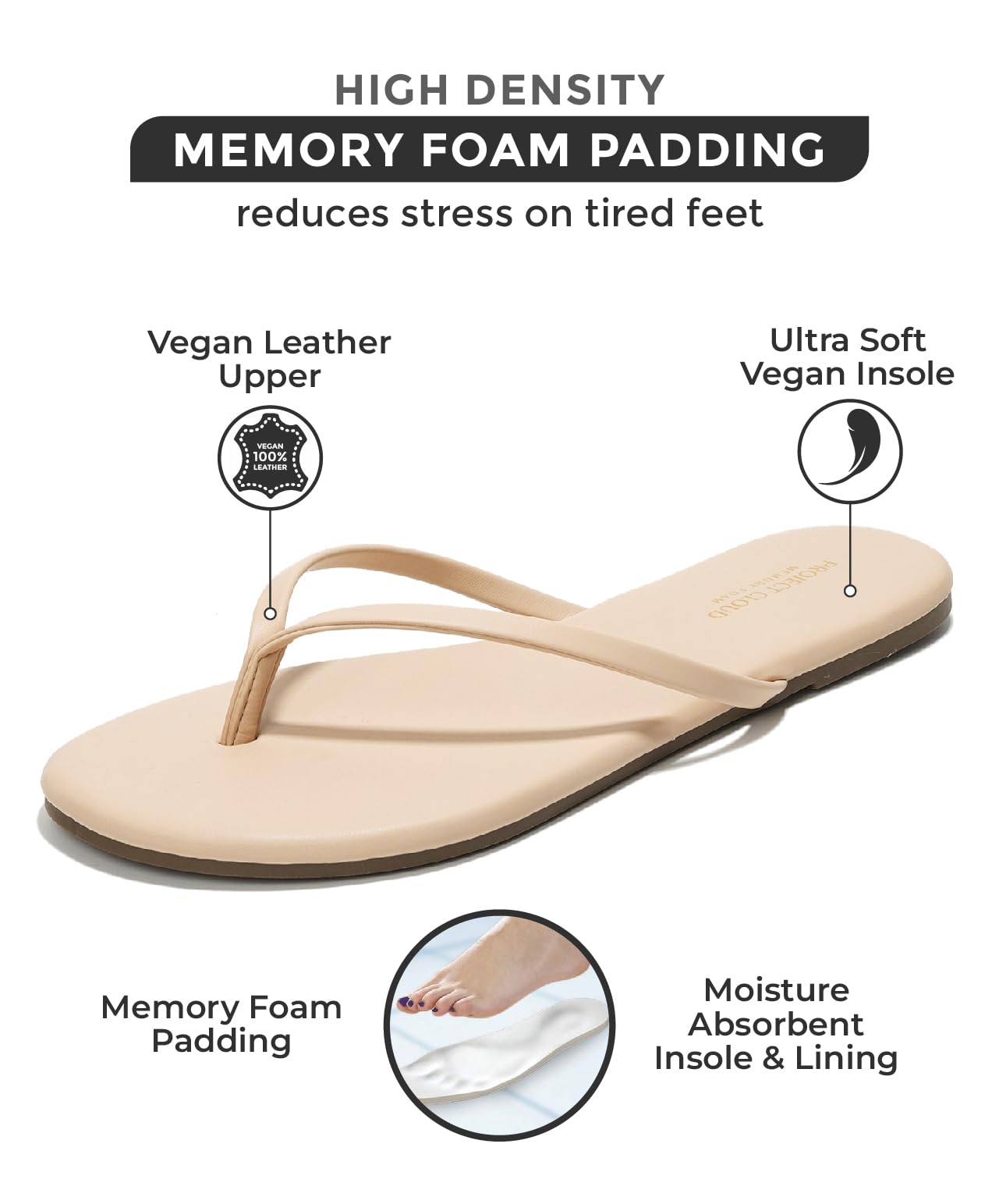 Women's Memory Foam Flip Flops - Vegan Leather Summer Sandals with Cloud Comfort | Lightweight Beach Slides for Women 2025 | Perfect for Poolside, Vacation & Casual Wear