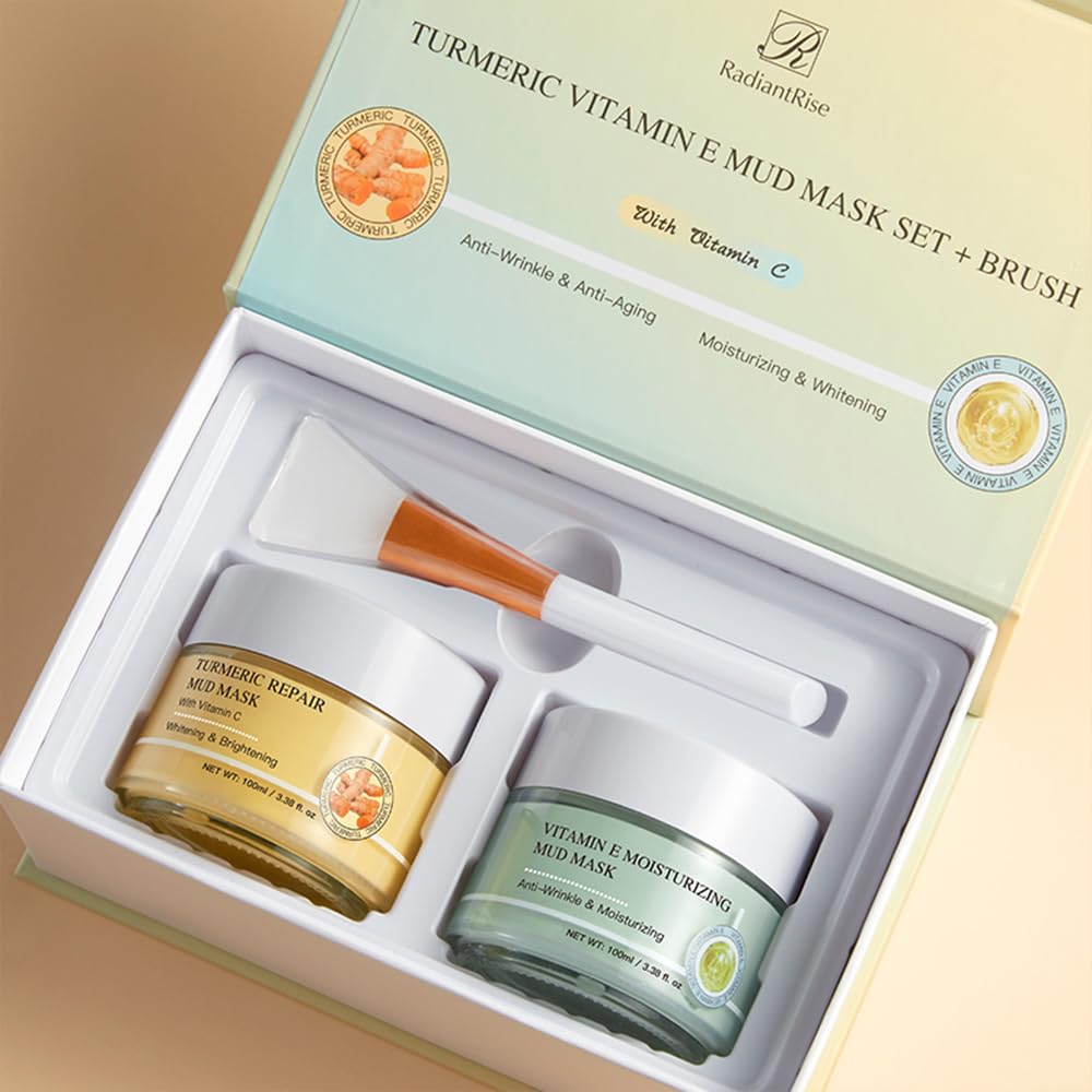**Vitamin E & Turmeric Clay Facial Mask Set - Deep Cleansing Pore Treatment, Blackhead Removal & Hydrating Skincare - Best Gift for Women - Perfect for Spa Nights & Self-Care Routines**