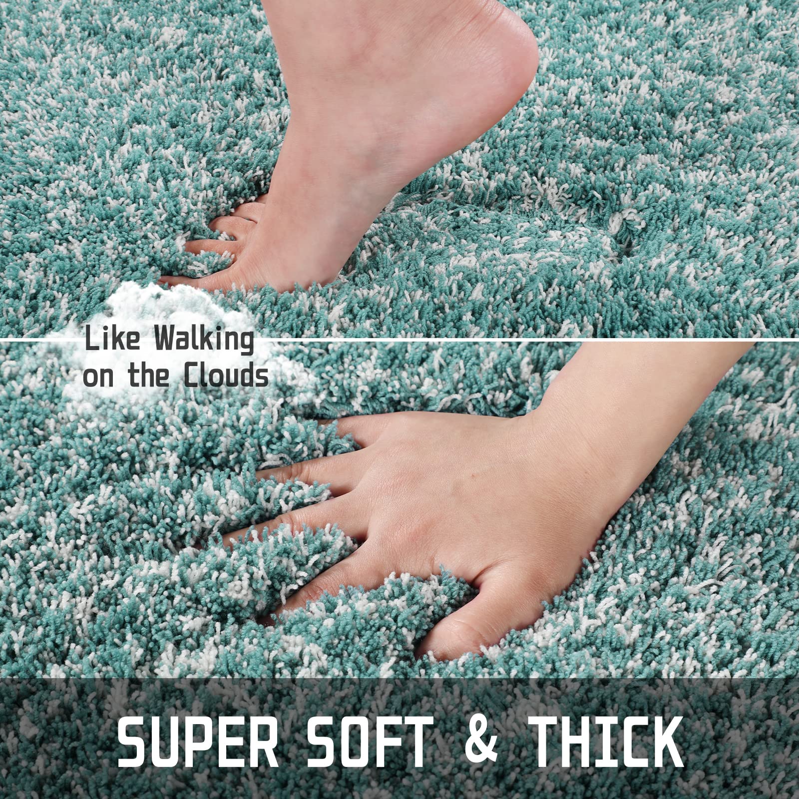 Yimobra Ultra Soft Bath Rugs 32x20 Inch - Non-Slip, Water Absorbent Shower Mats for Bathroom Floor & Tub - Plush Microfiber Bath Mat Machine Washable (Teal & White) - Perfect for Spa-Like Comfort and Safety