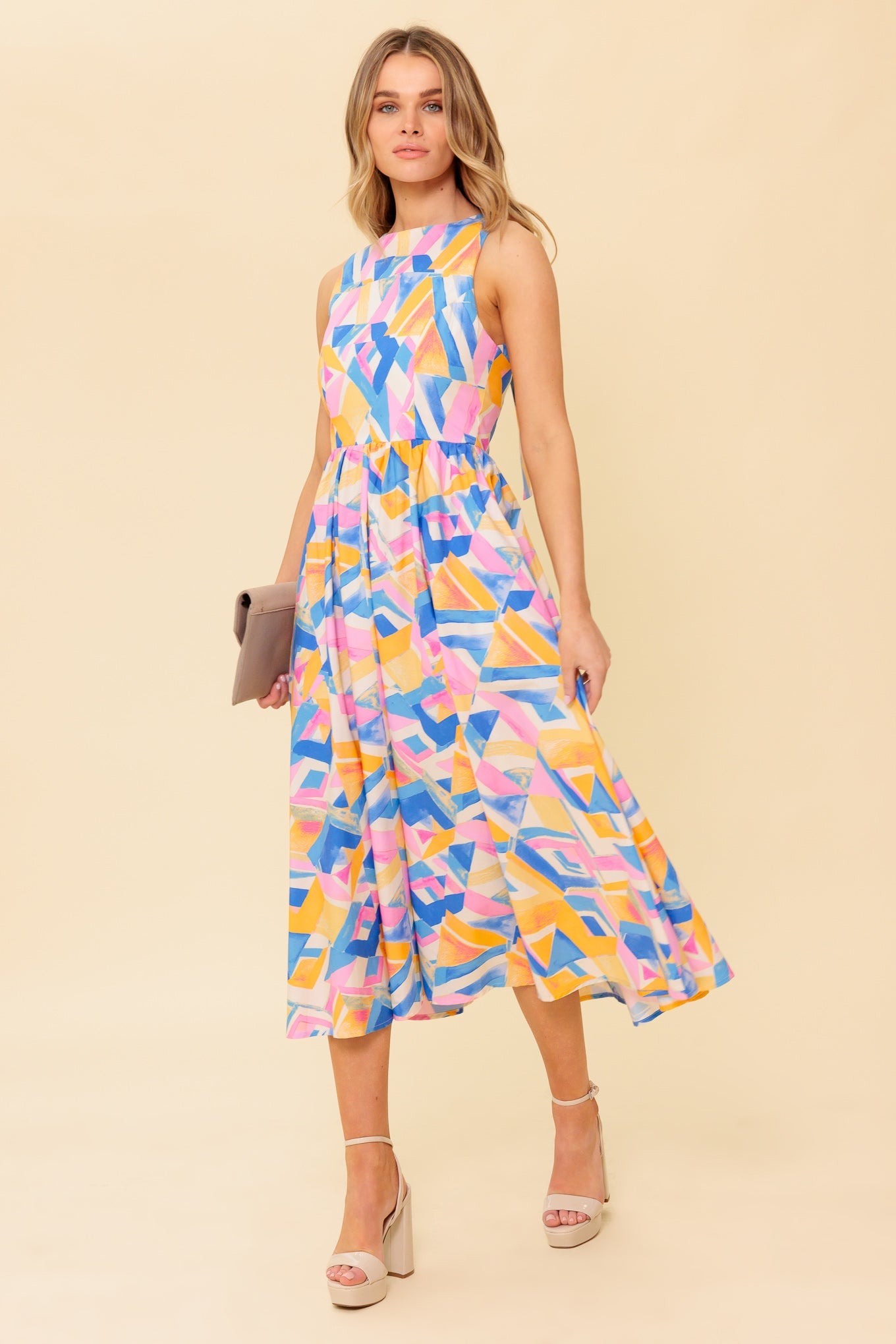 Patton Park Midi Dress in Powder Blue & Pink - Elegant Flowy Summer Dress for Casual Outings, Brunch, and Beach Vacations
