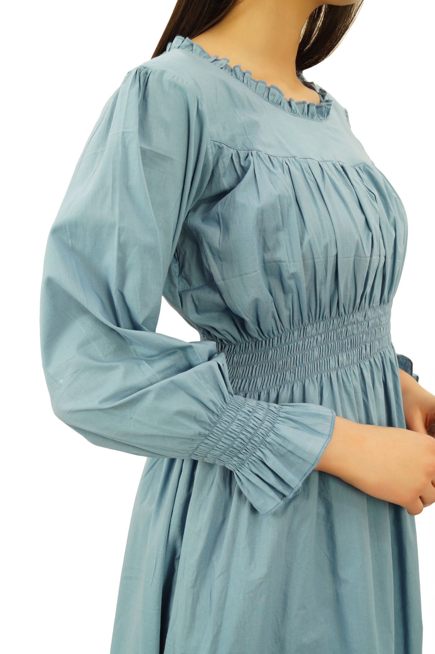 Bimba Women's Cotton Smocked Waist Long Casual Maxi Dress - Flowy Summer Beach Dress for Vacation, Date Night & Outdoor Events