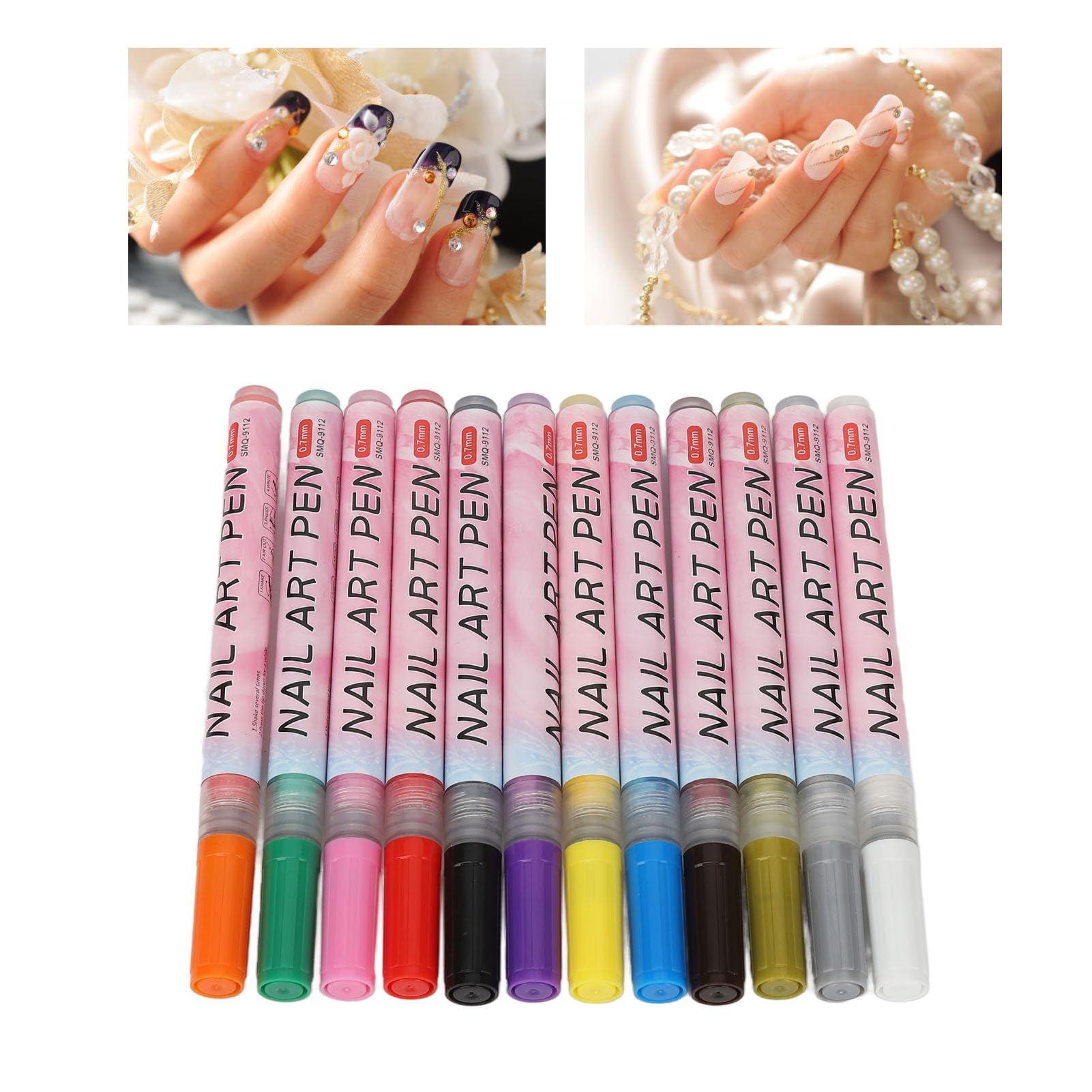 12 Colors Nail Art Pens Set - Quick Dry, Portable & Long Lasting Nail Painting Drawing Pens with Liner Brush for Details & Lines - Perfect for DIY Manicure, Nail Art Designs & Salon Professionals