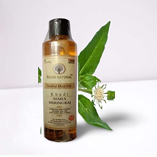 KHADI ORGANIC 100% Natural Herbal Maha Bhringraj Hair Oil - Ayurvedic Treatment for Hair Fall Reduction (210ml) | Promotes Hair Growth & Scalp Health for Men & Women