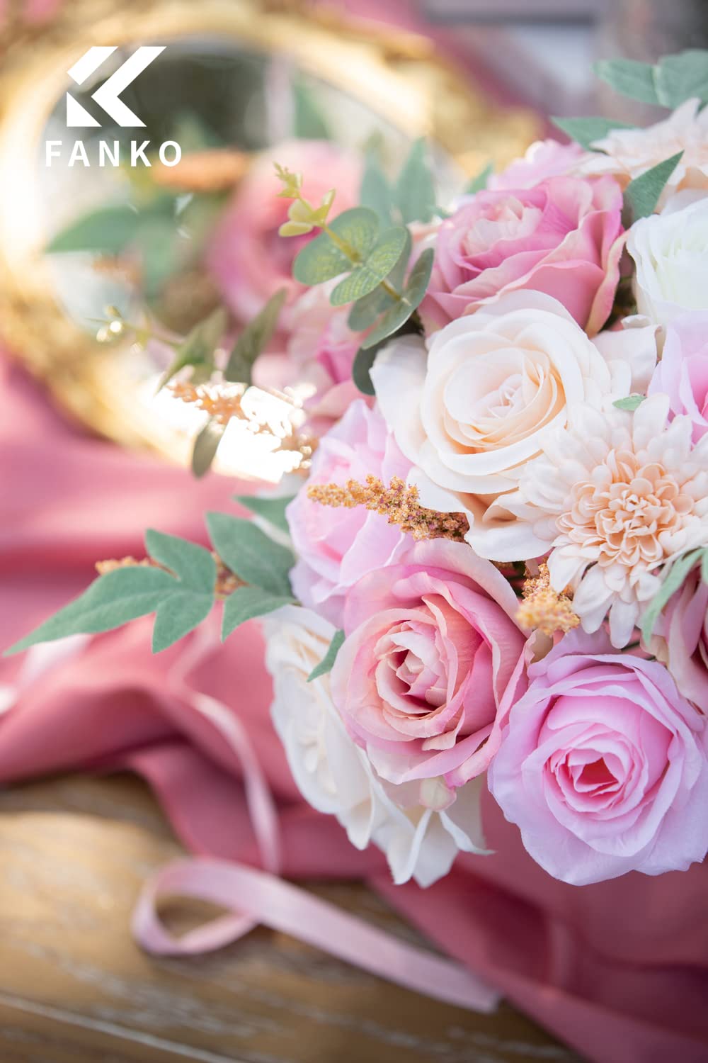 FANKO 12-Pack Artificial Silk Rose Flowers with Greenery - Realistic Fake Pink Roses for DIY Wedding Bouquets, Table Centerpieces, Party & Home Decor - Perfect for Bridal Showers, Baby Showers, and Romantic Home Decorations