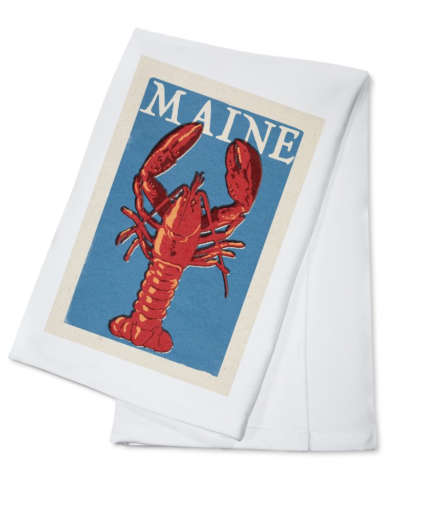 Maine Lobster Woodblock Print 100% Cotton Tea Towel - Decorative Hand Towel for Kitchen, Home Decor & Coastal Themed Spaces - Perfect for Drying Dishes, Gift Giving & Farmhouse Style Decor
