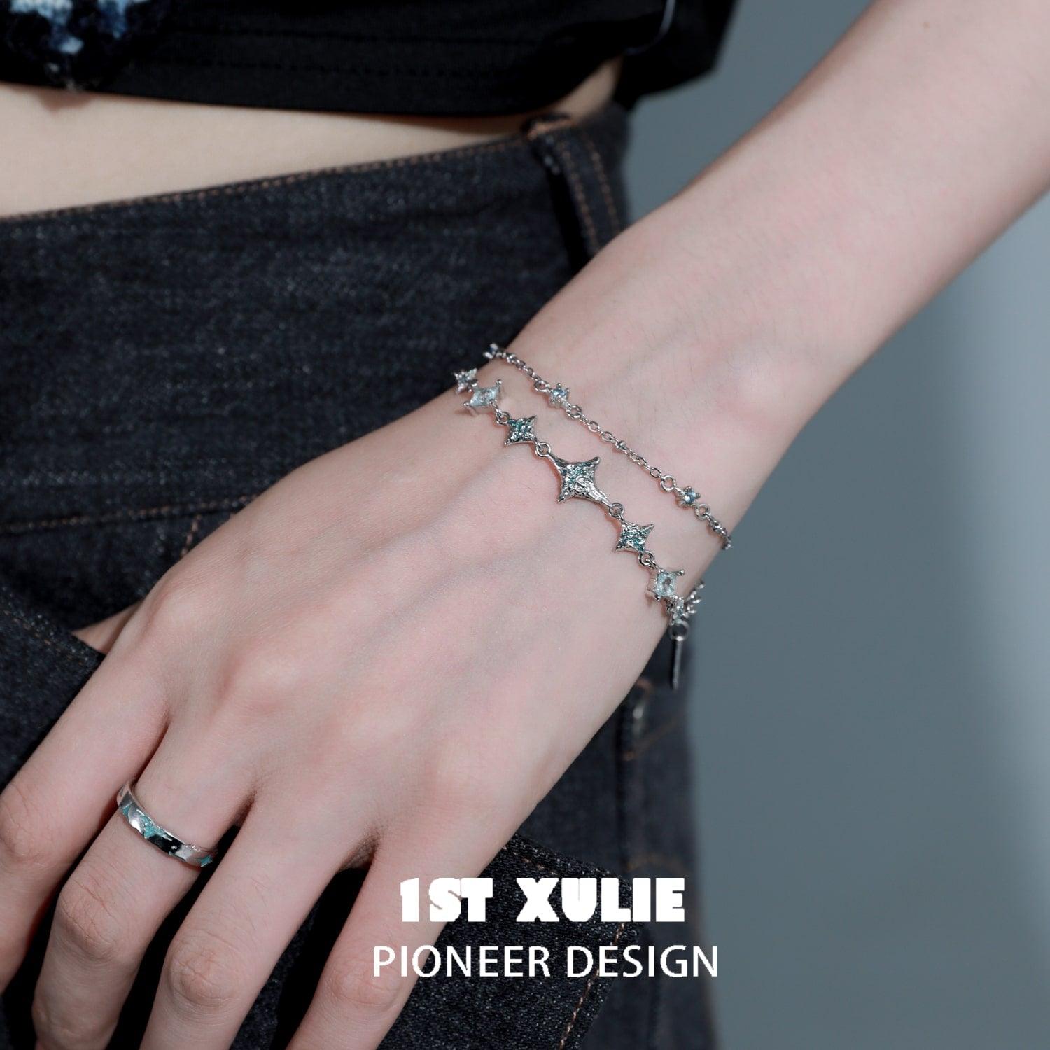 Starry Night Sterling Silver Double Layer Bracelet for Women - Elegant Stackable Jewelry for Everyday Wear & Special Occasions