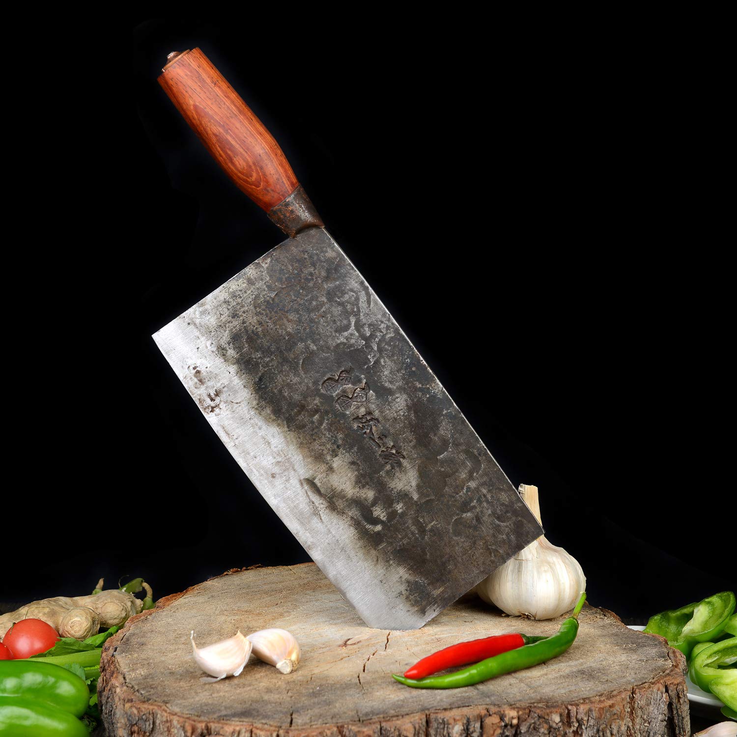 ZhenSanHuan Hand-Forged Carbon Steel Chinese Chef Knife - Professional Hand-Hammered Cleaver for Chopping, Slicing, Dicing - Perfect for Home Kitchen, Restaurant & BBQ Use